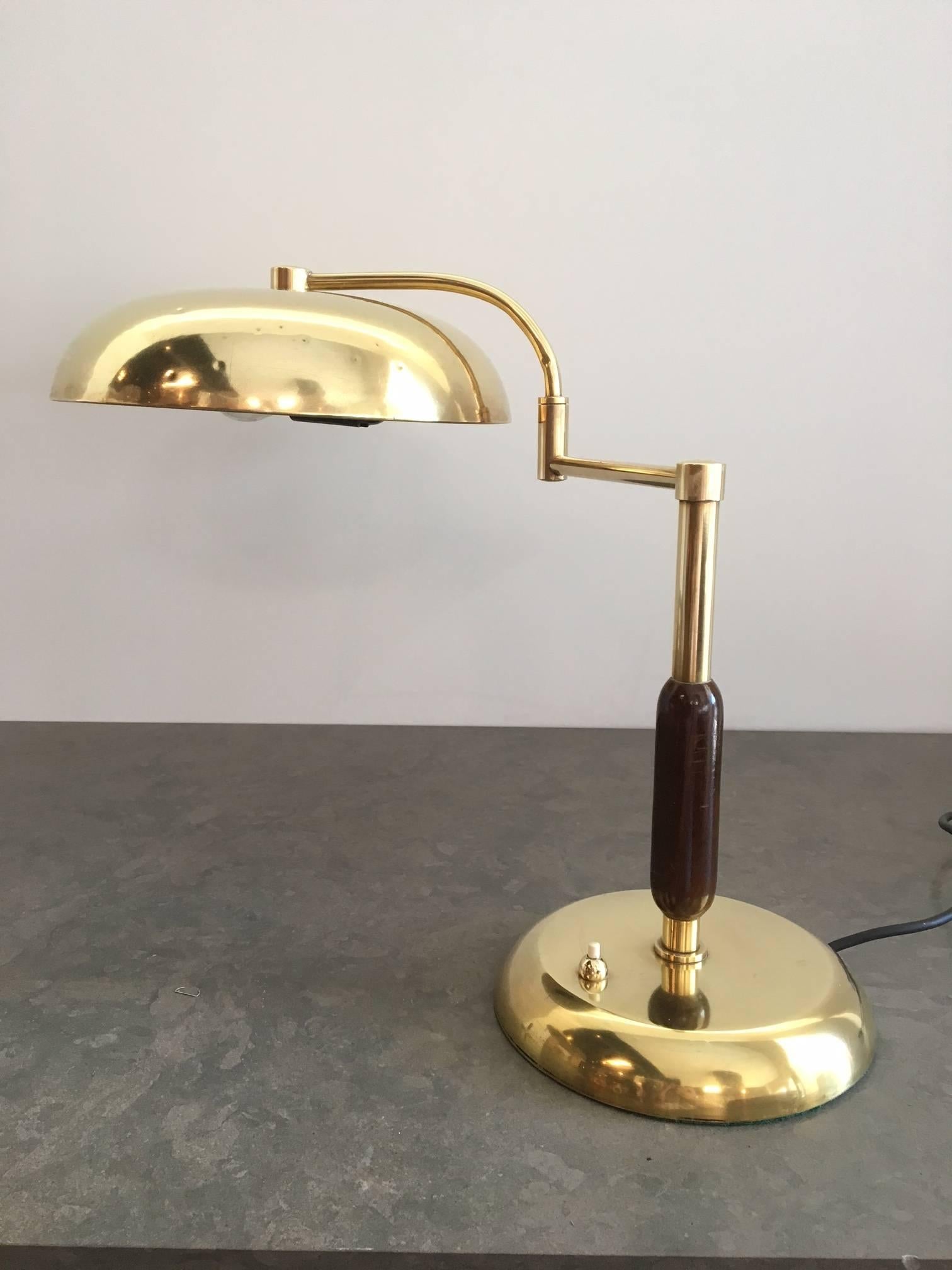 Unique Pair of French Brass and Wood Table Lamps In Good Condition For Sale In Los Angeles, CA