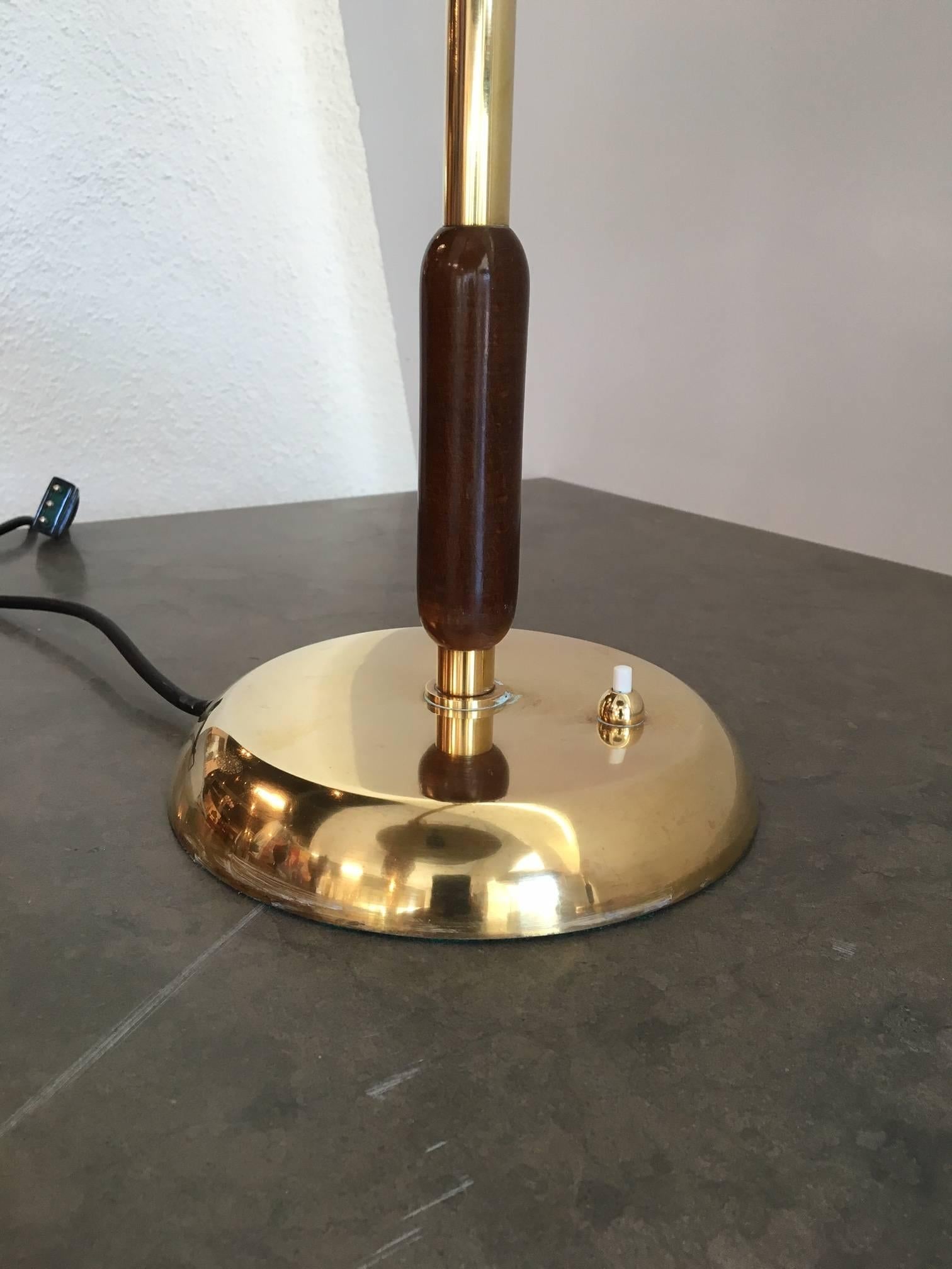 Unique Pair of French Brass and Wood Table Lamps For Sale 1