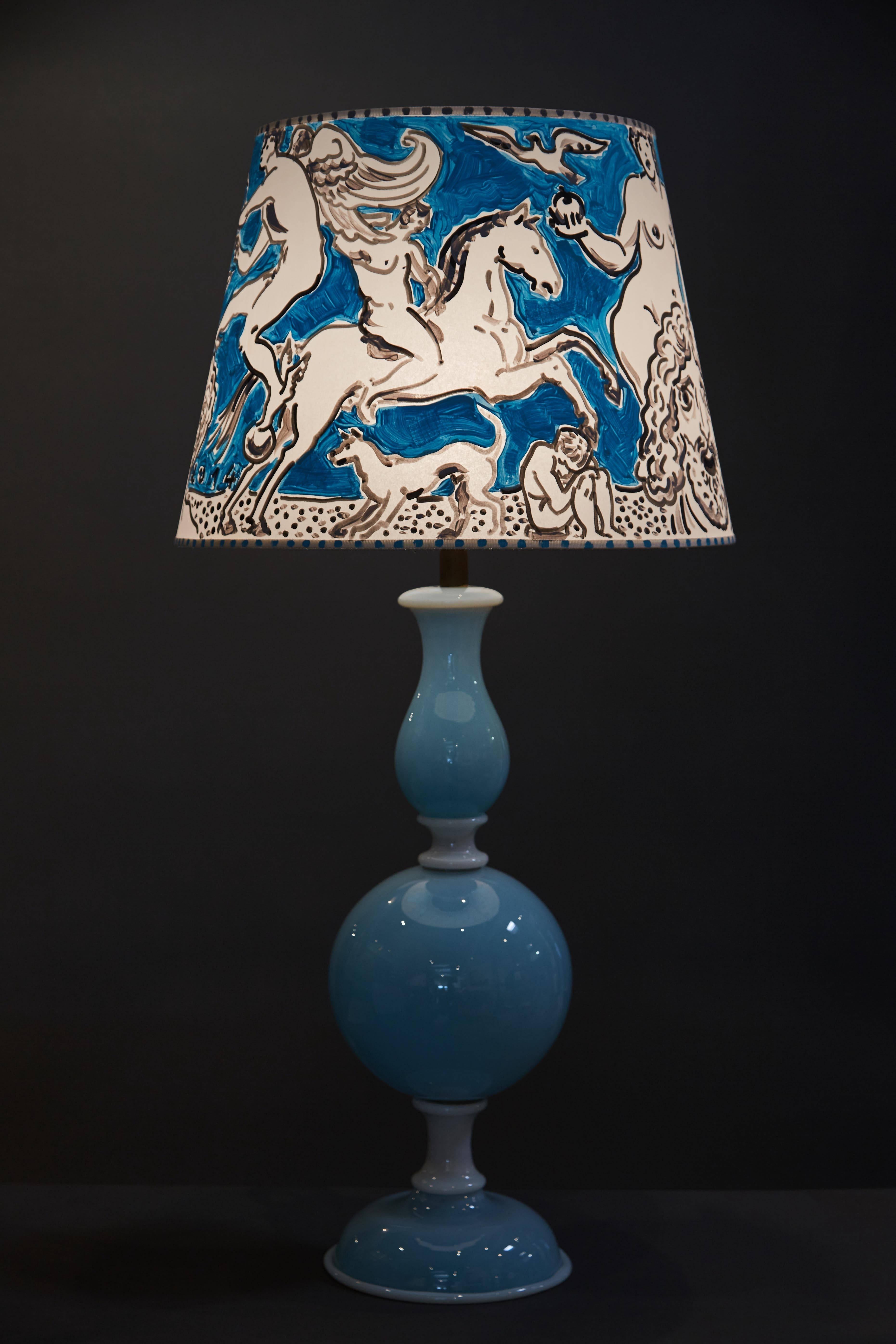 Pale Blue and White Murano Glass Table Lamp, Style of Venini In Excellent Condition For Sale In Los Angeles, CA