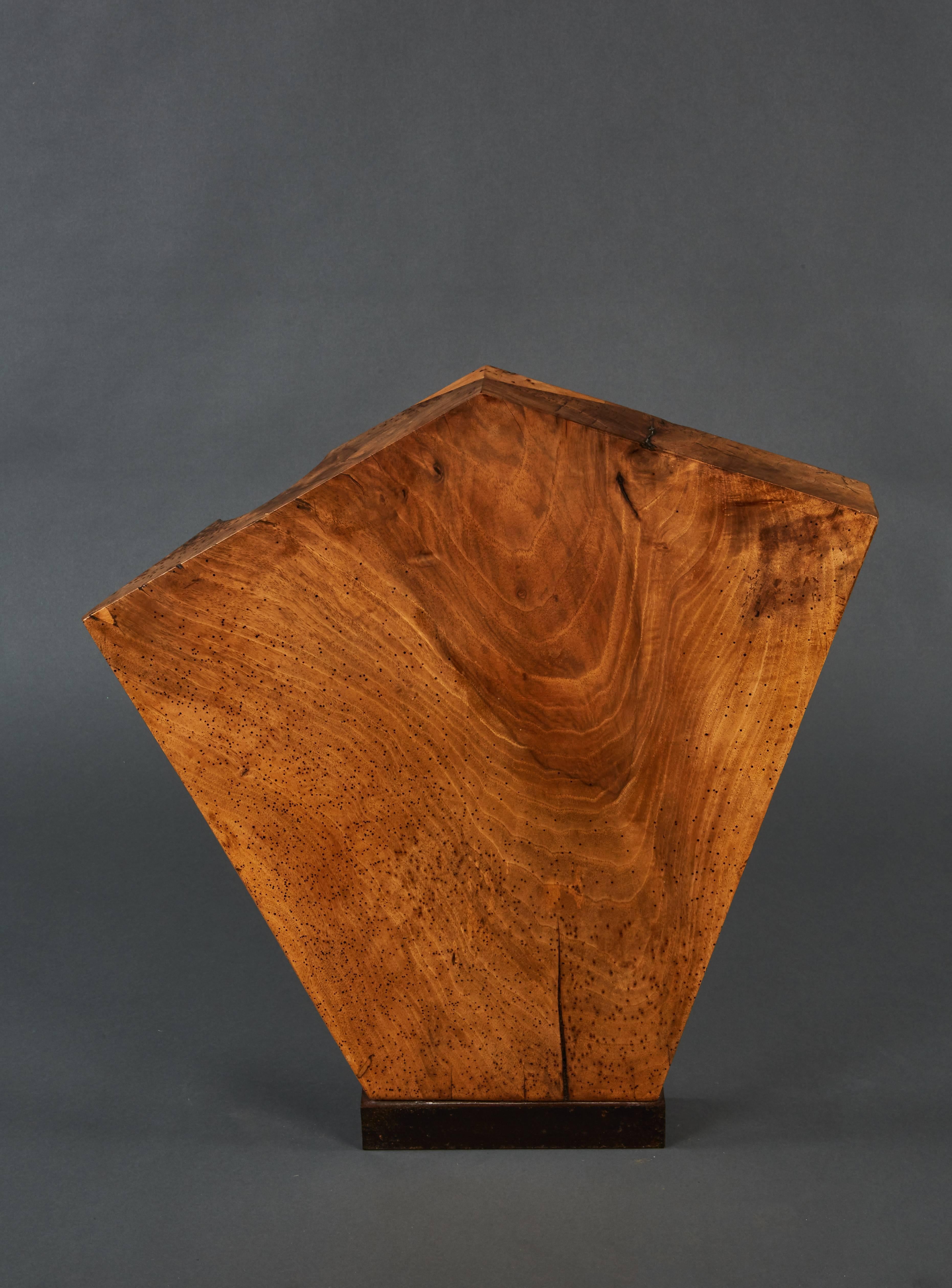 Mid-Century Modern Striking Wood Sculpture Mounted on a Metal Base For Sale