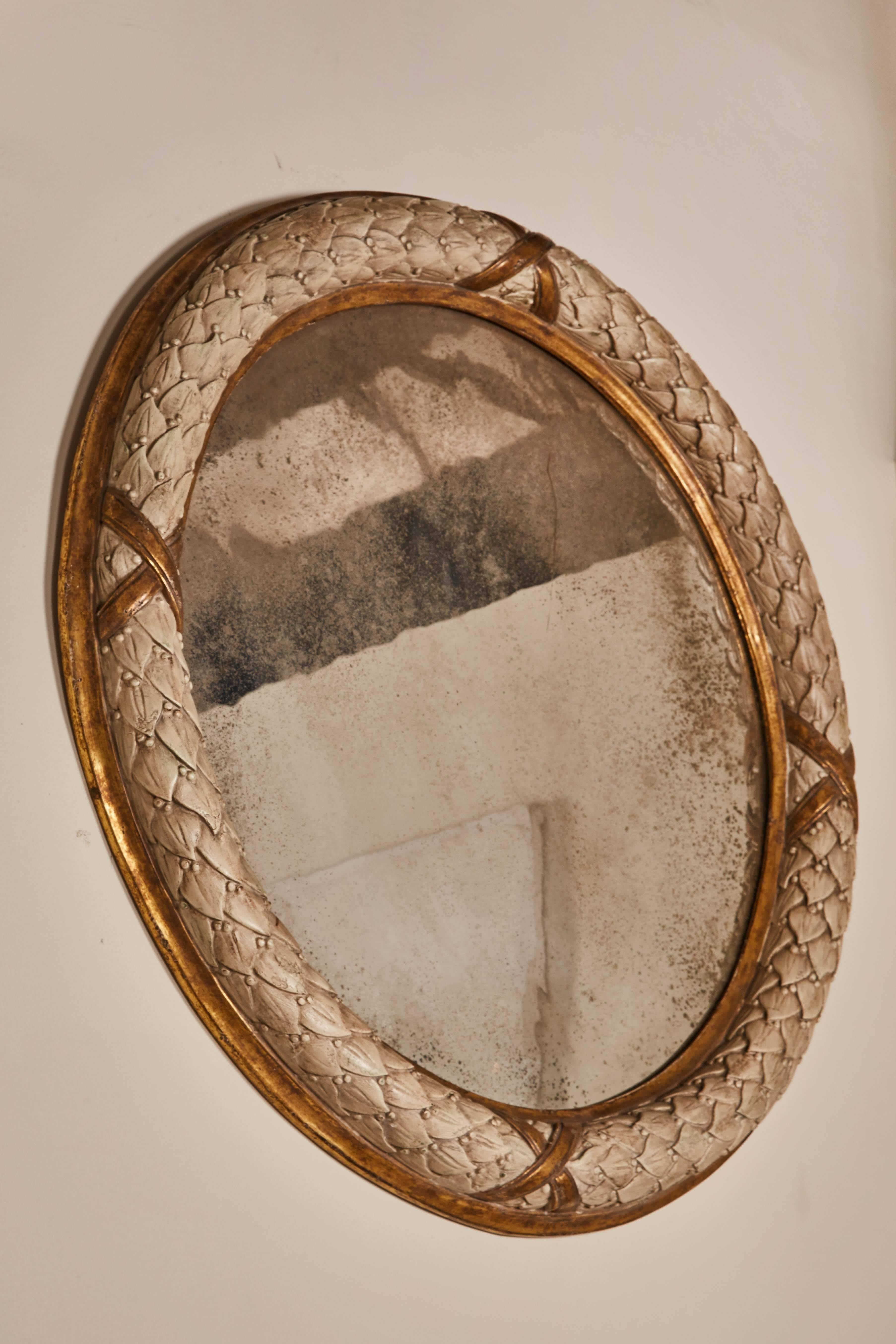 American Pair of 20th Century Carved Circular Mirrors For Sale