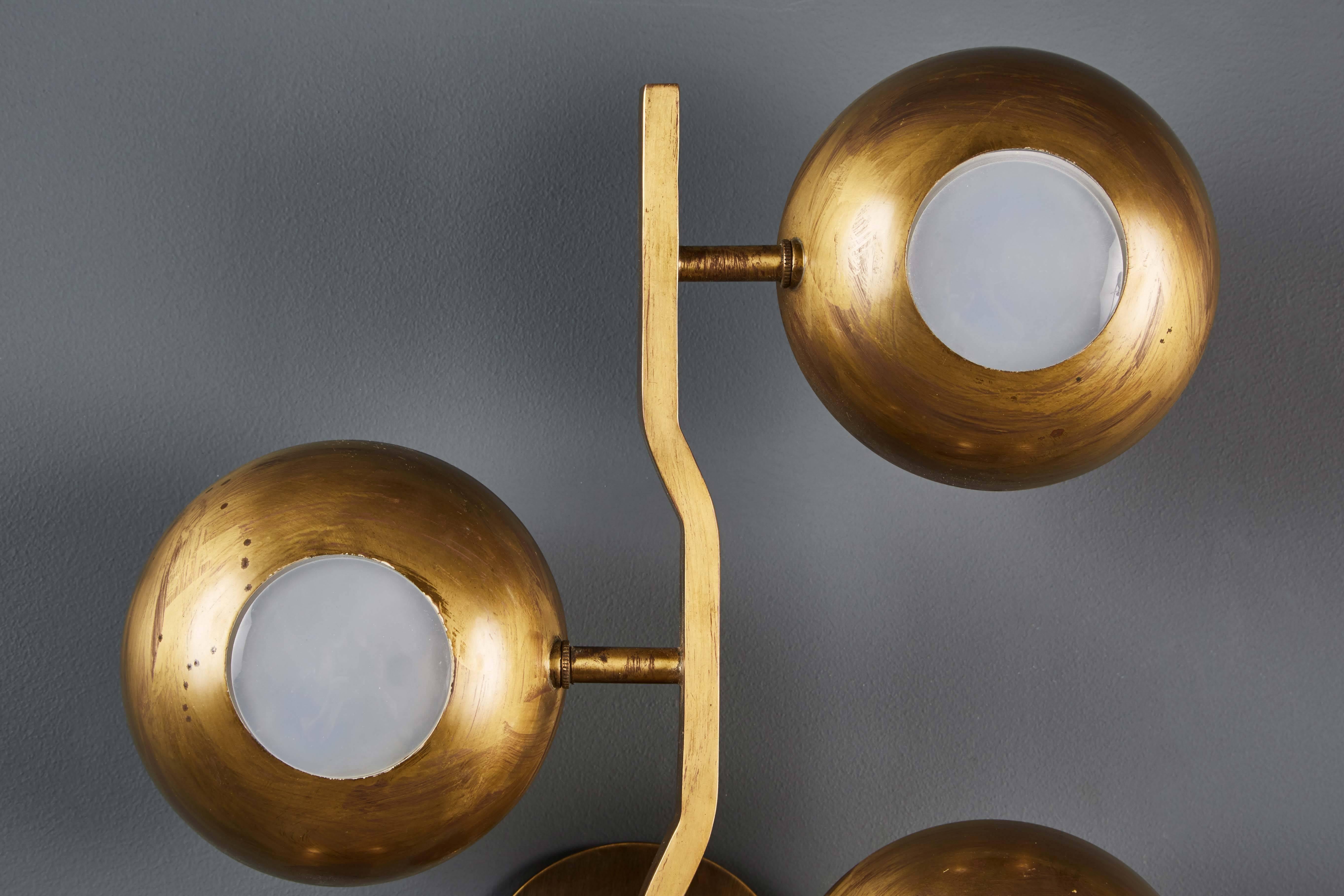 Rare Pair of Brass Sconces by Stilnovo In Excellent Condition For Sale In Los Angeles, CA