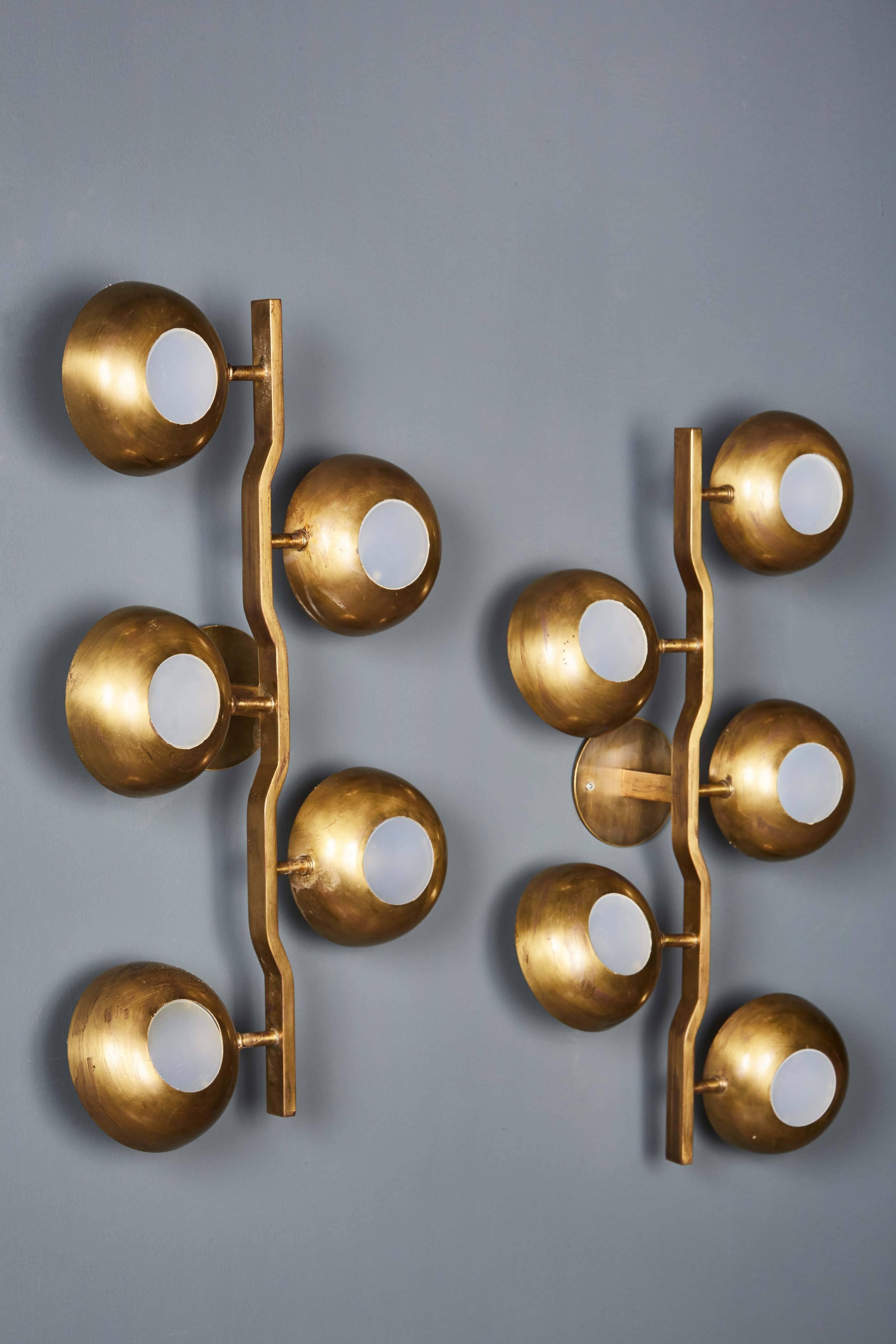 Mid-Century Modern Rare Pair of Brass Sconces by Stilnovo For Sale