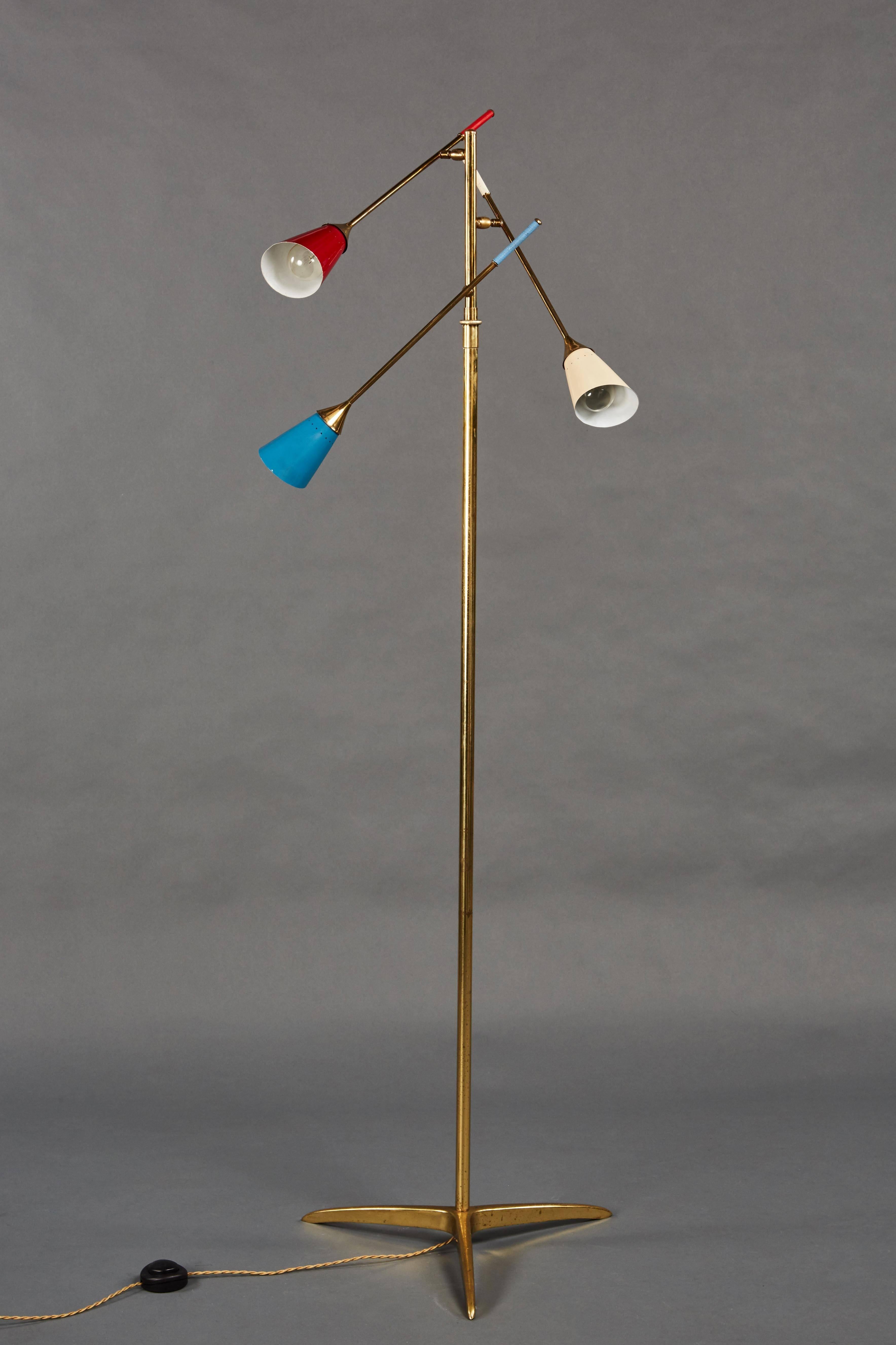Mid-Century Modern Italian Adjustable Three-Arm Floor Lamp