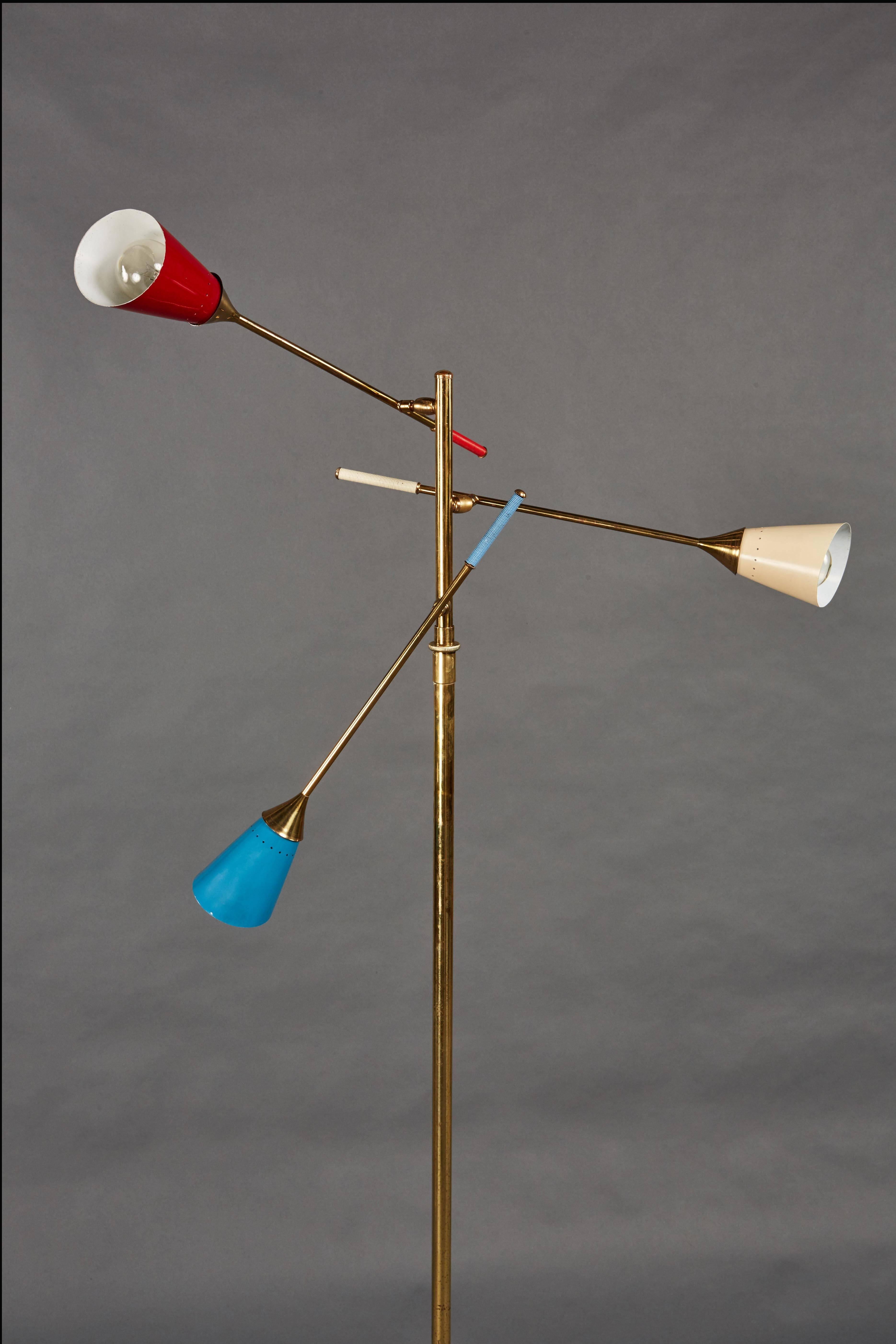 Mid-20th Century Italian Adjustable Three-Arm Floor Lamp