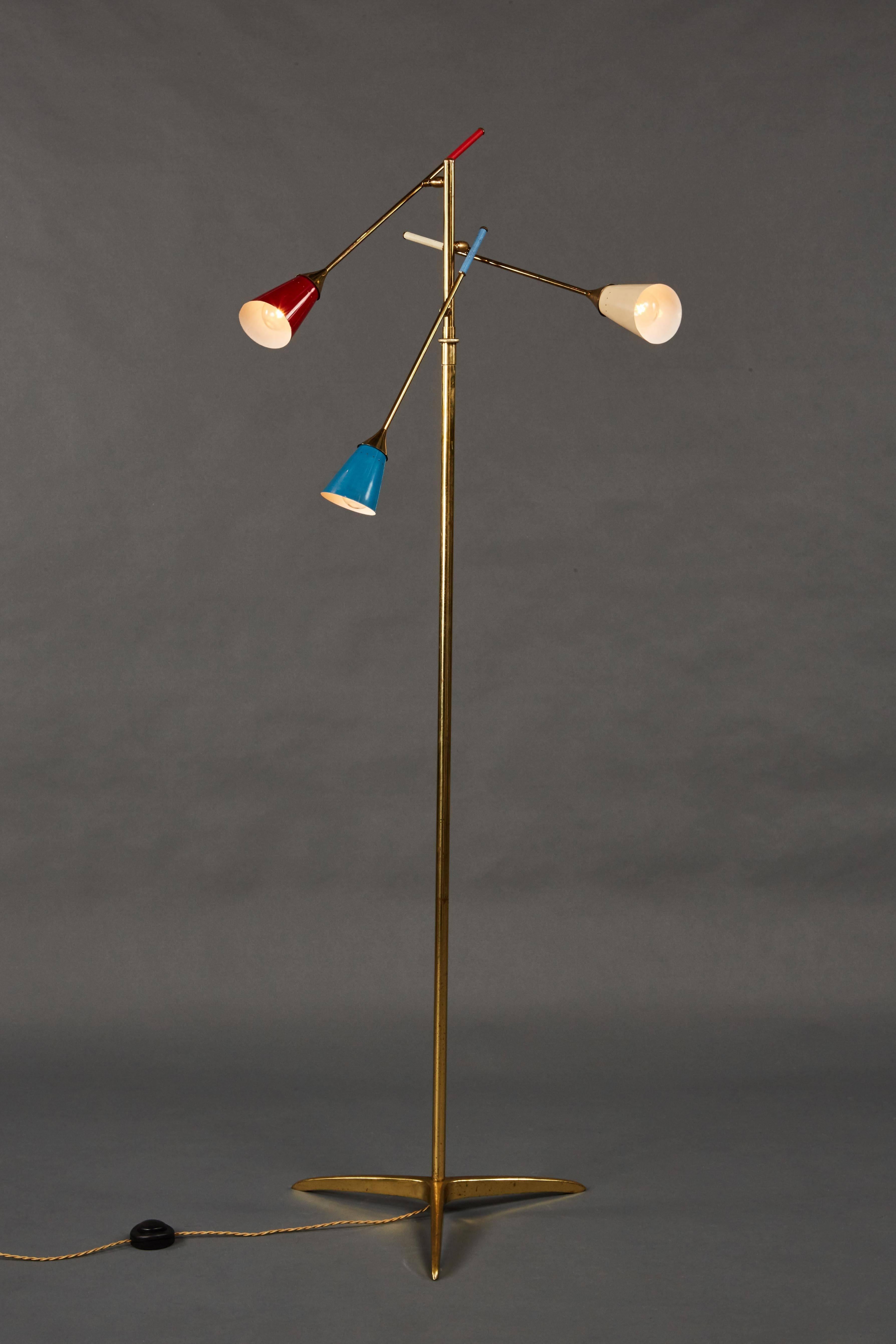 Italian Adjustable Three-Arm Floor Lamp In Good Condition In Los Angeles, CA