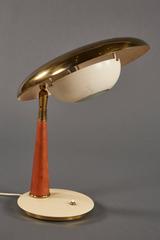 Striking Angelo Lelii Leather and Brass Table Lamp for Arredoluce