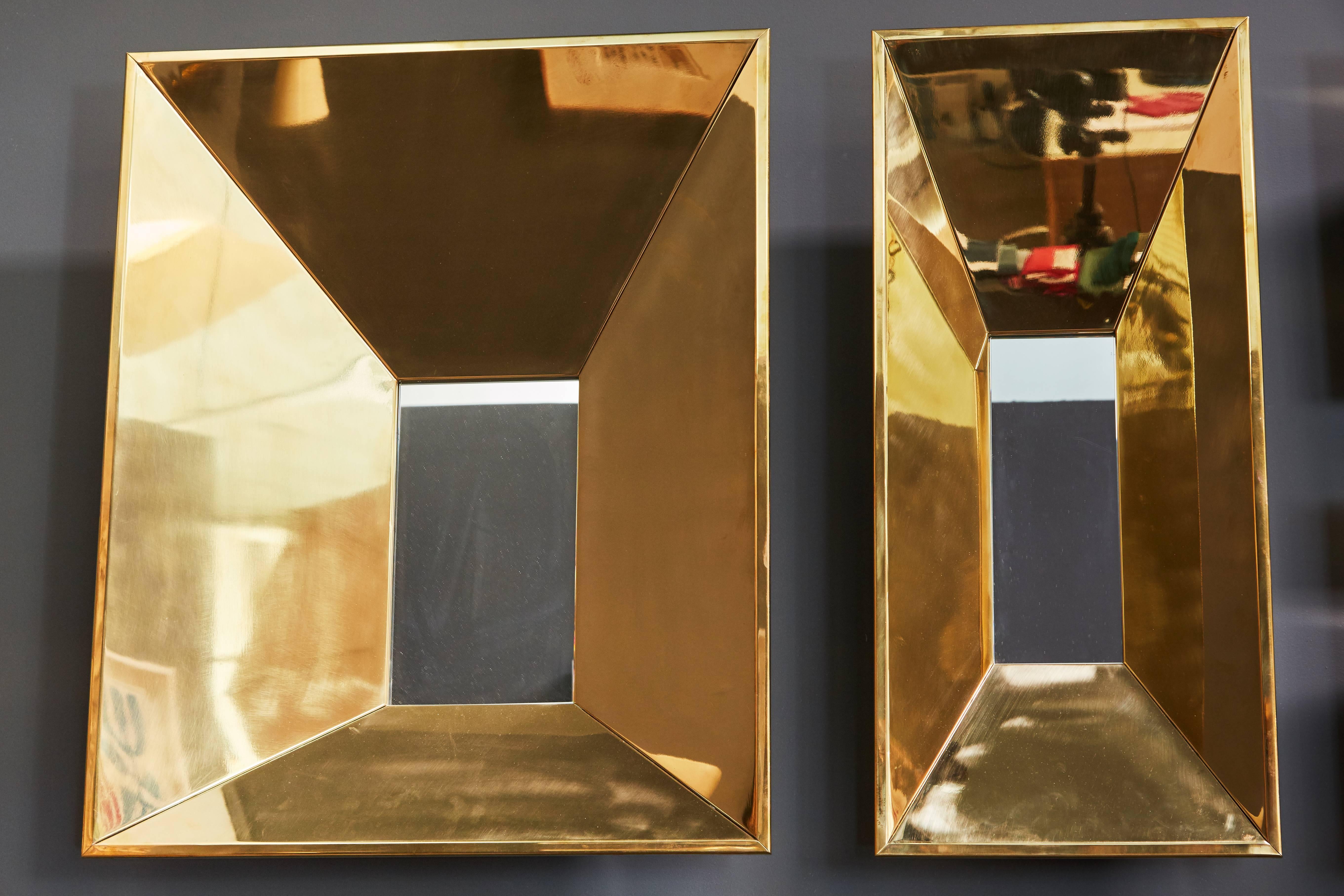 A stunning set of six canted framed mirrors with highly polished brass.

Provenance: The Dolce and Gabbana Emporium in Milan.

Dimensions in listing are for largest size. Please contact the showroom for additional information.