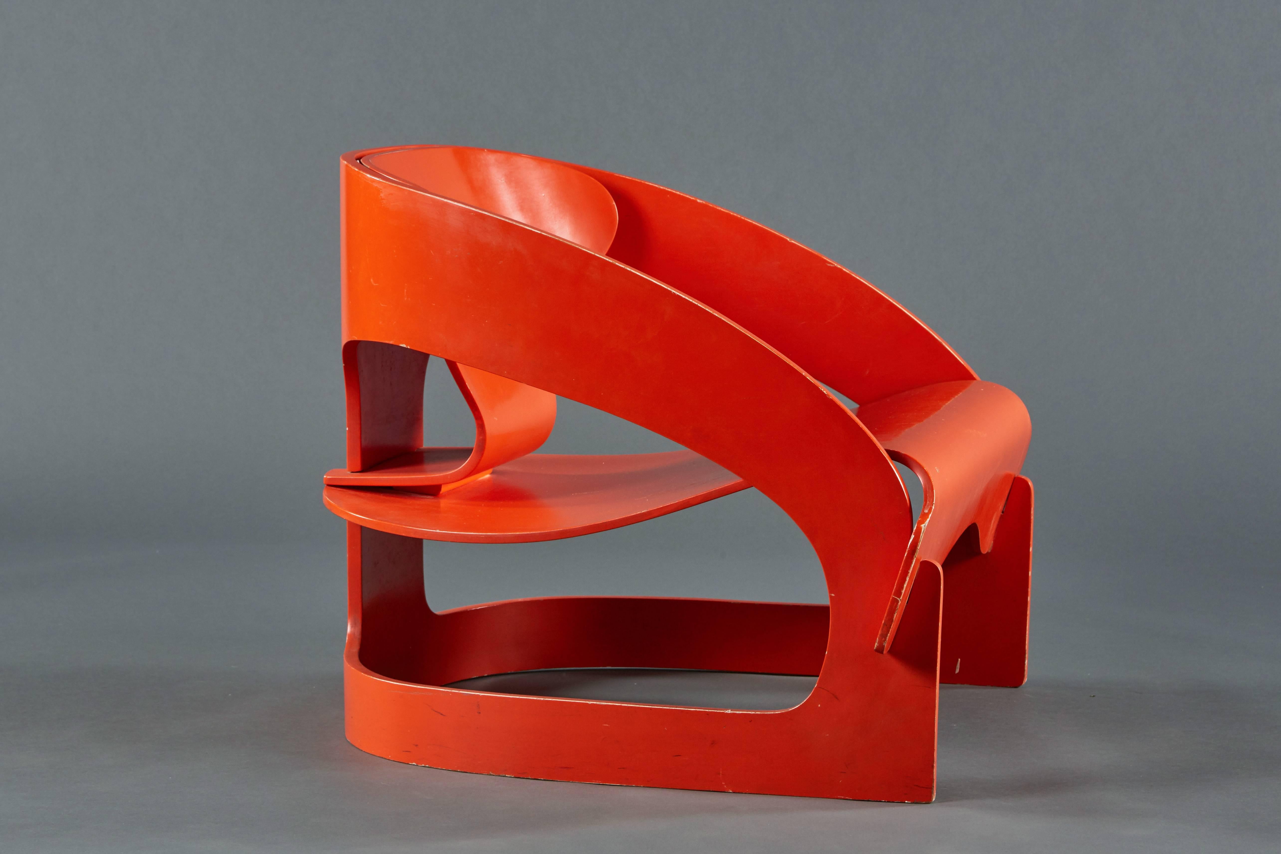 Mid-Century Modern Red Lacquered Sculptural Joe Colombo No. 4801 “Interlocking” Chair