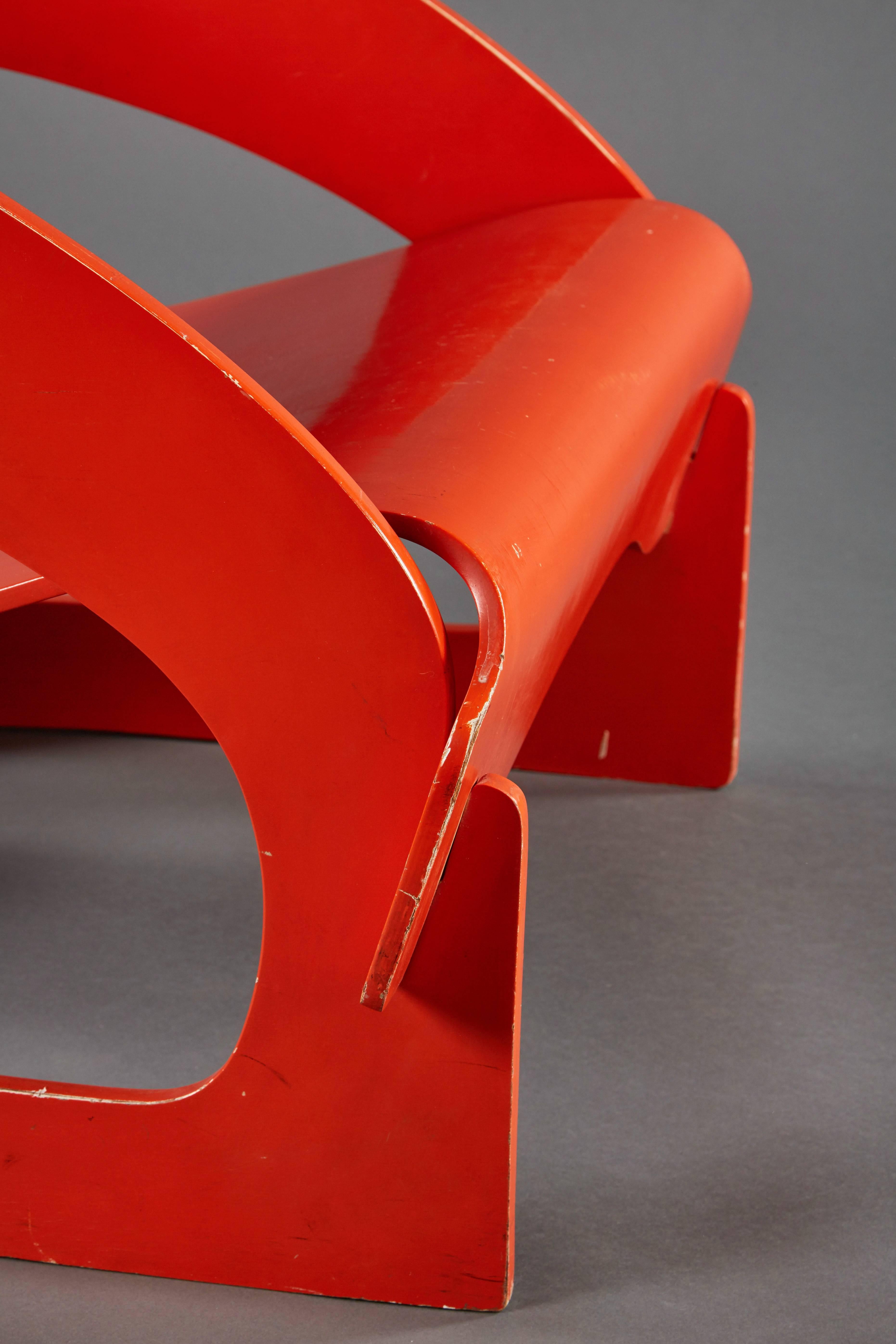 20th Century Red Lacquered Sculptural Joe Colombo No. 4801 “Interlocking” Chair
