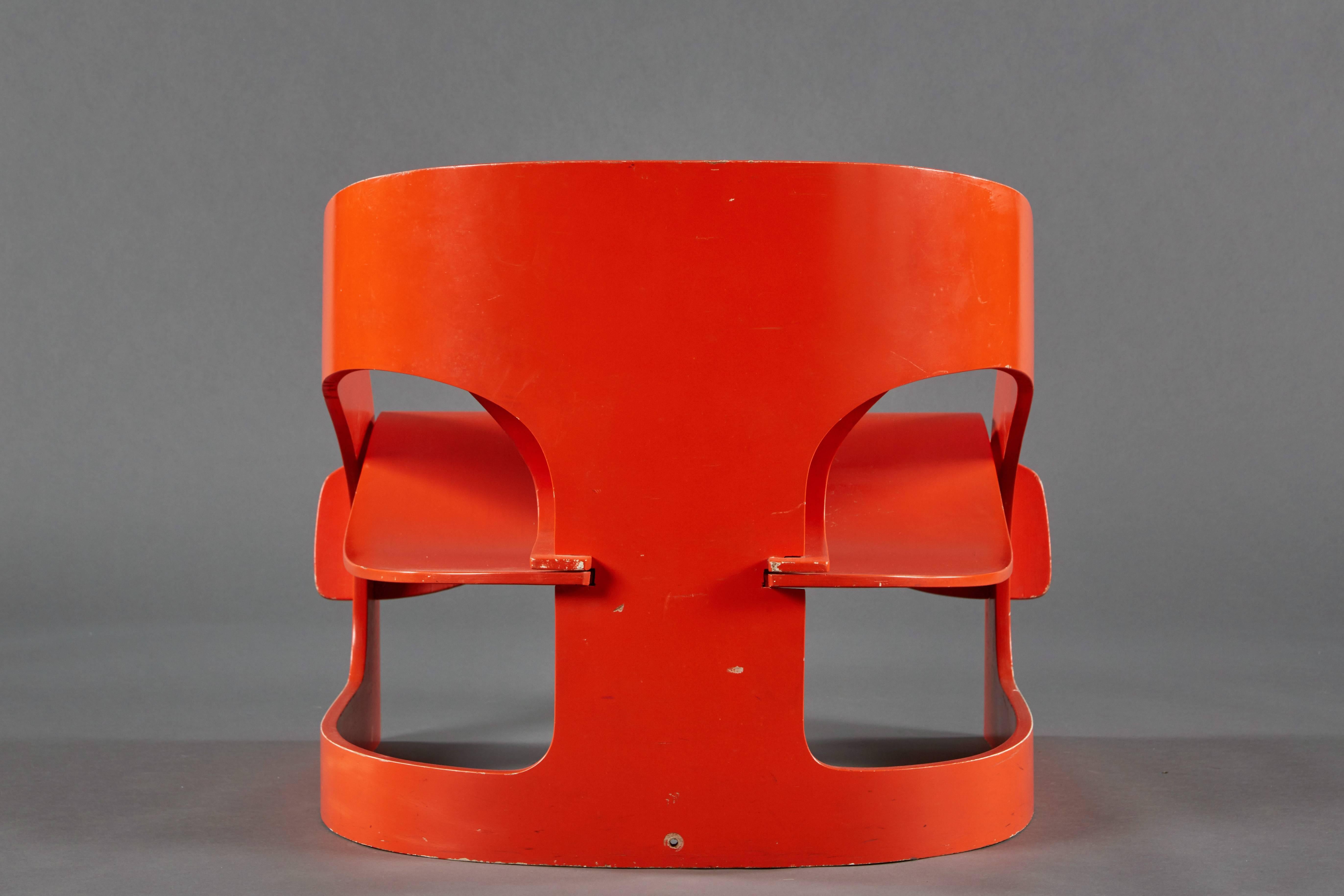 Molded Red Lacquered Sculptural Joe Colombo No. 4801 “Interlocking” Chair