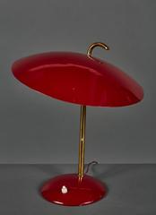 Italian Sculptural Table Lamp in Red Enameled Metal in the Style of Stilnovo