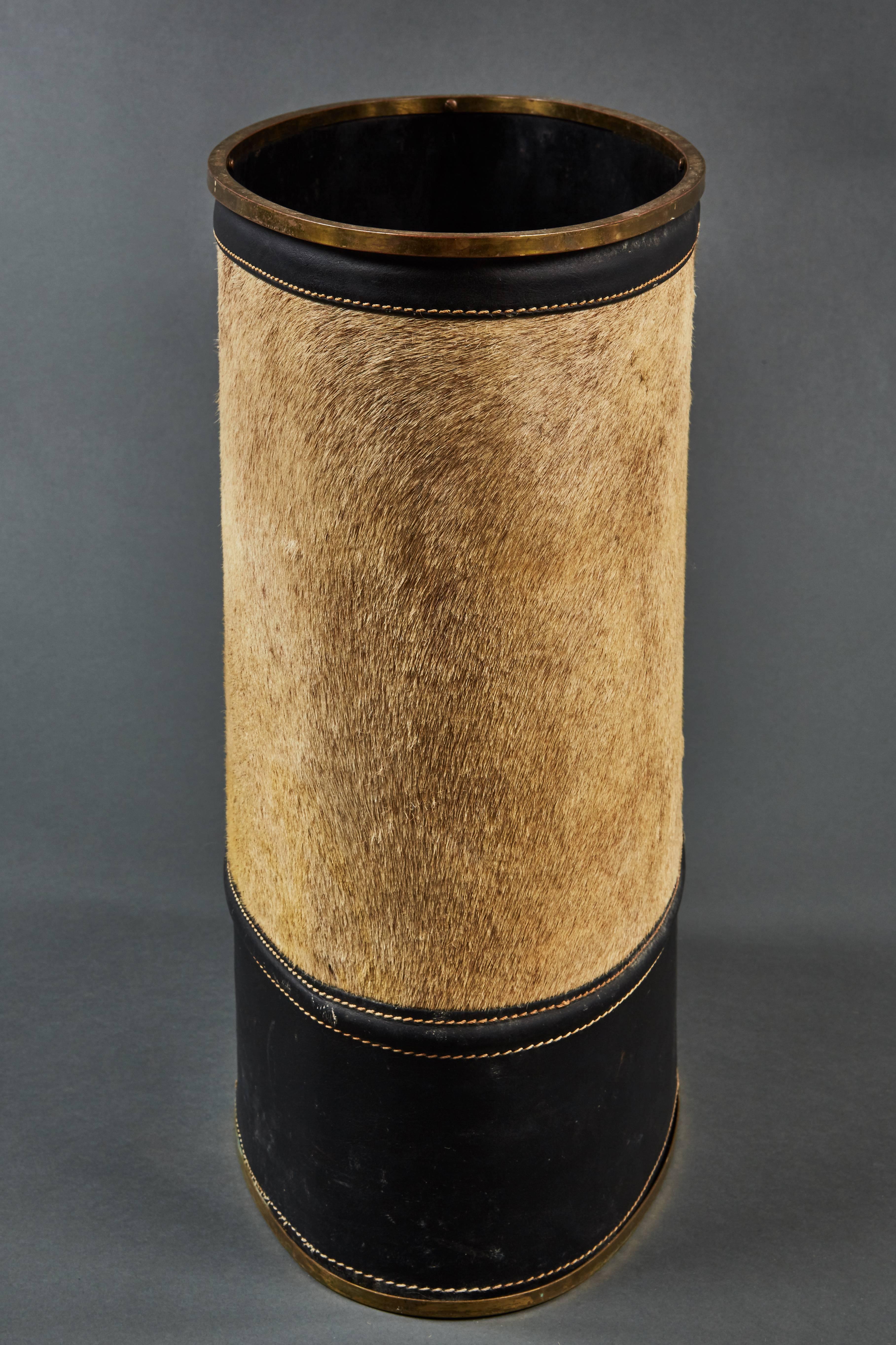 Mid-Century Modern Rare Mathieu Mategot Leather and Cowhide Umbrella Stand