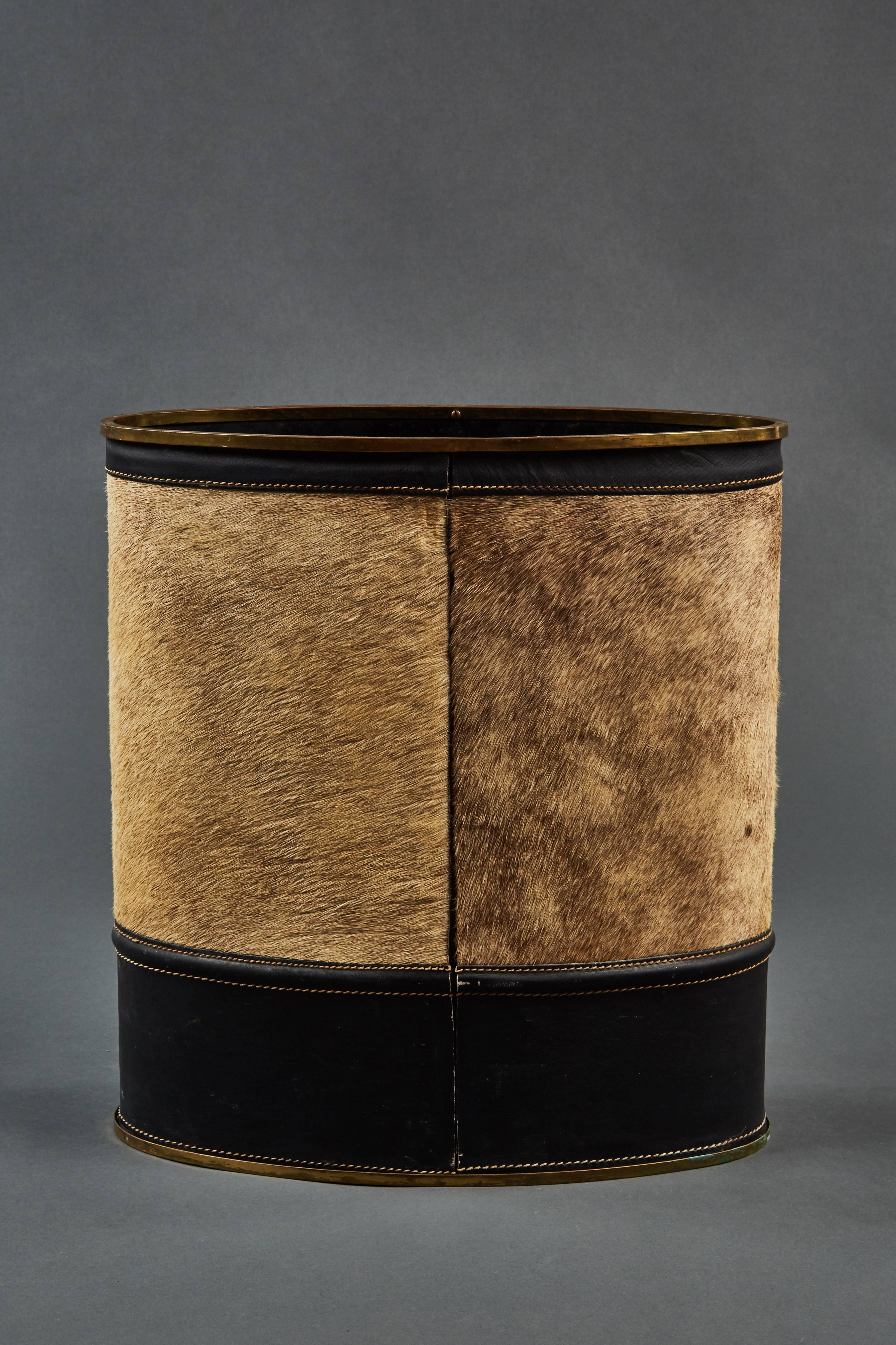 French Rare Mathieu Mategot Leather and Cowhide Umbrella Stand