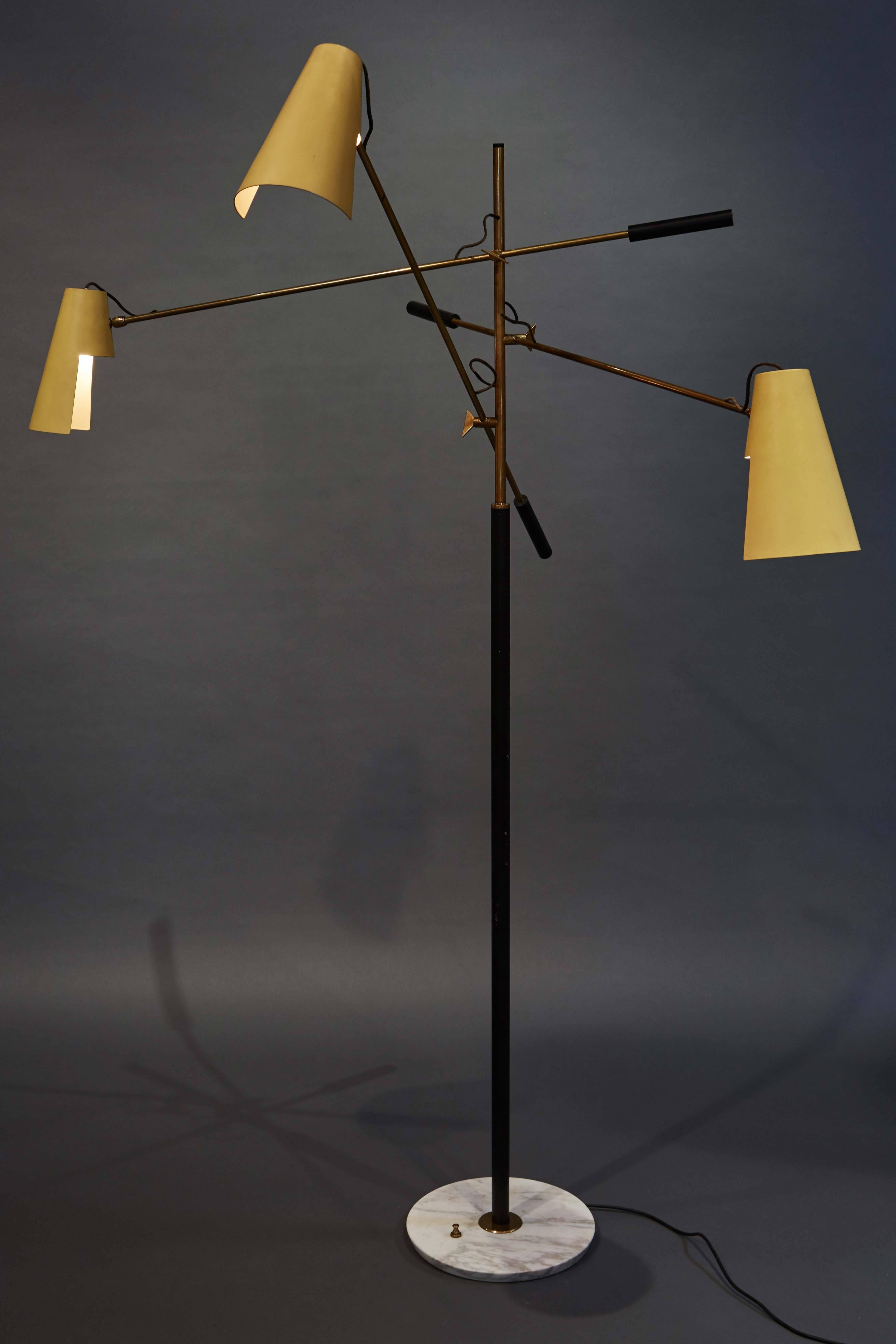 Mid-Century Modern Rare Stilnovo Three-Arm Adjustable Floor Lamp For Sale