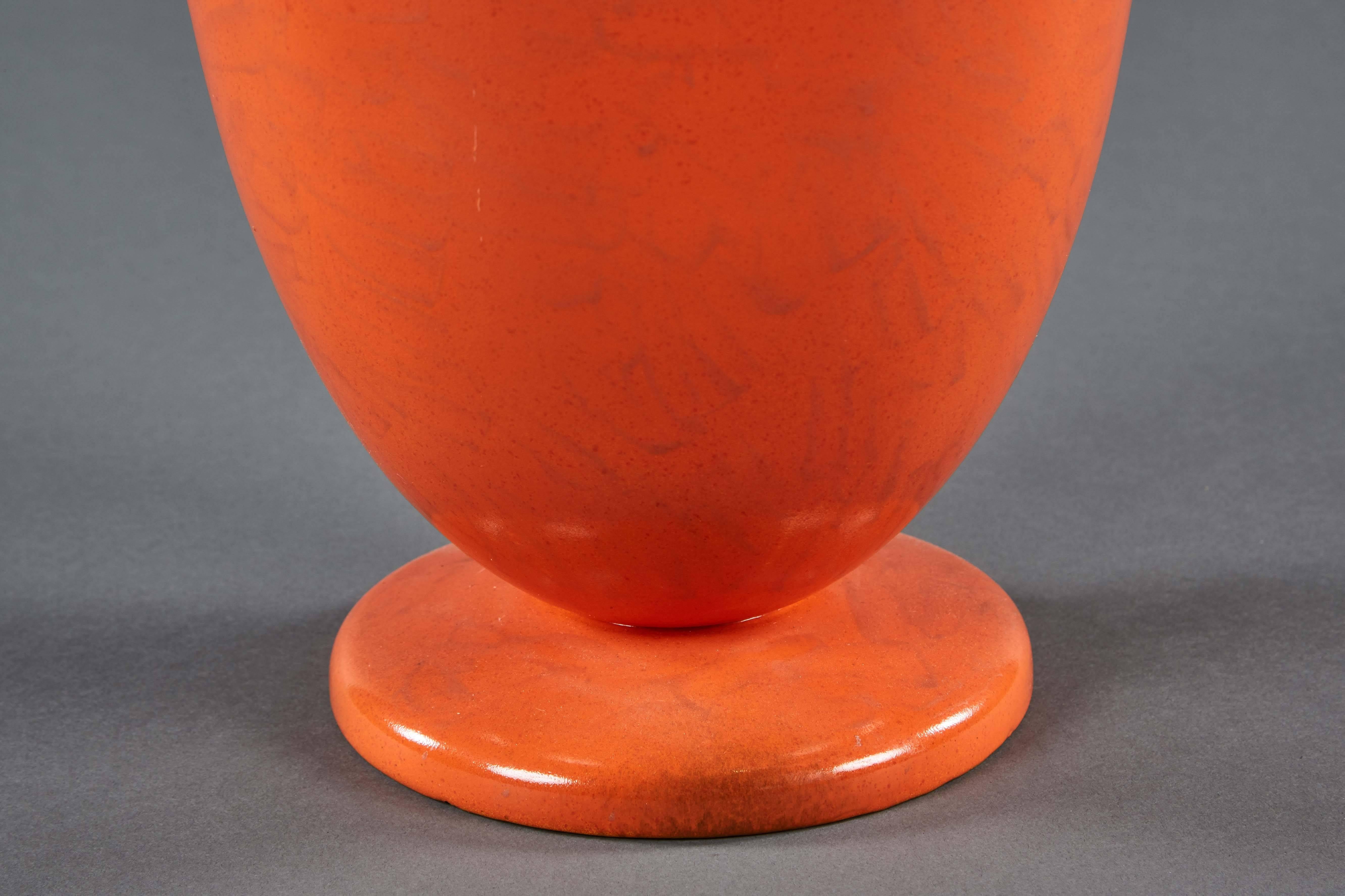 Large Mottled Italian Orange Glaze Ceramic Vase 3