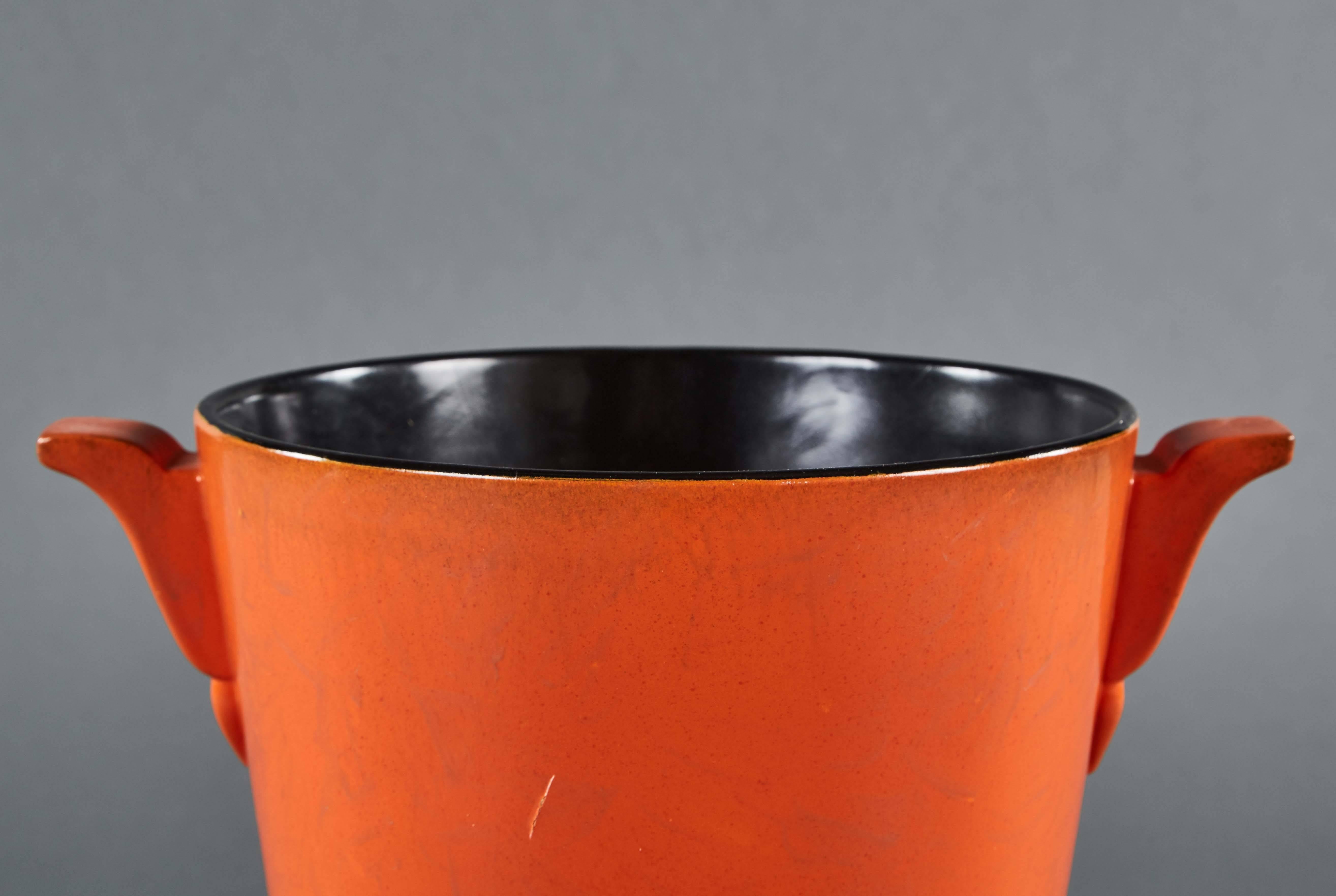 Large Mottled Italian Orange Glaze Ceramic Vase 1