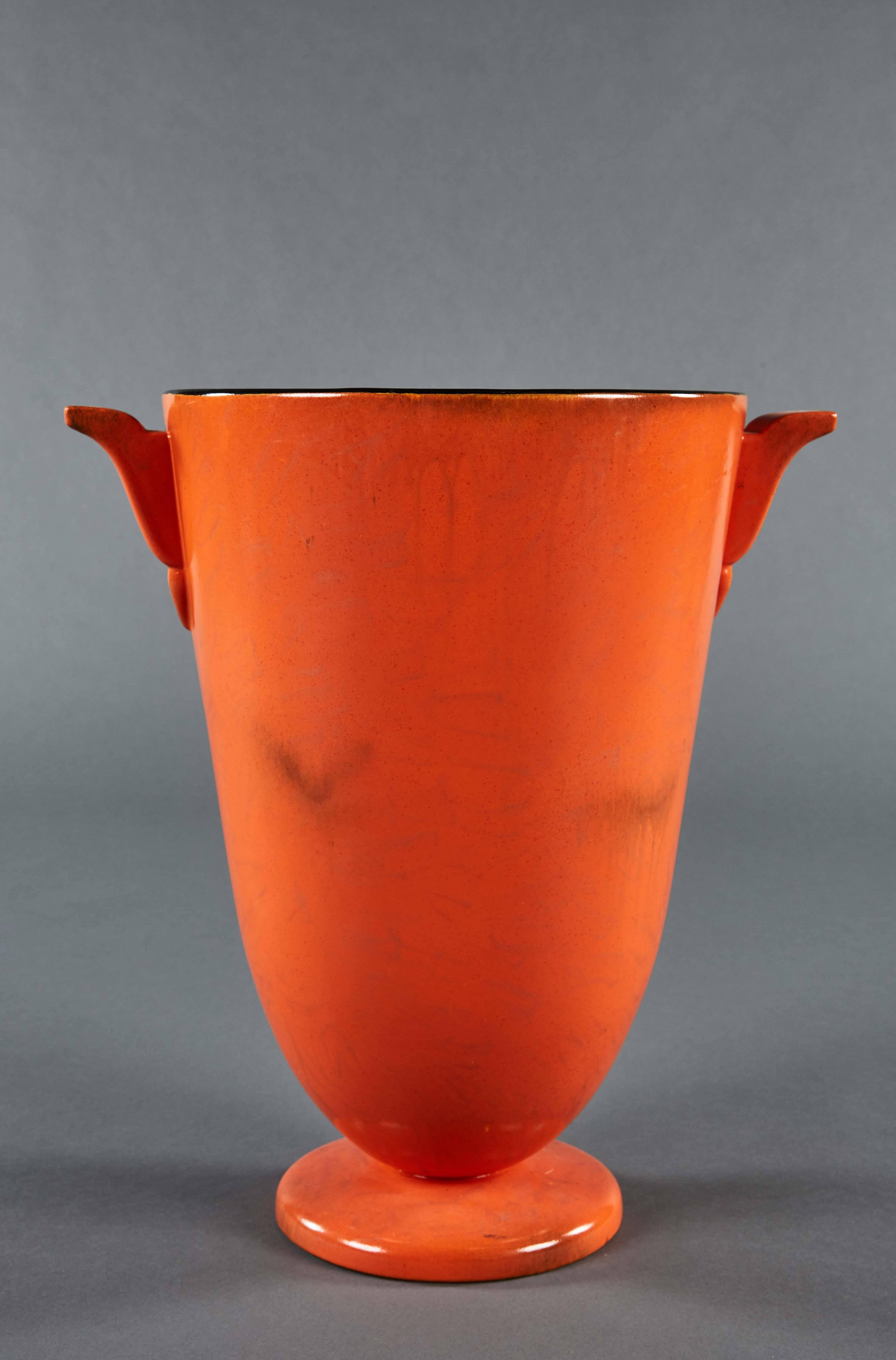 Glazed Large Mottled Italian Orange Glaze Ceramic Vase