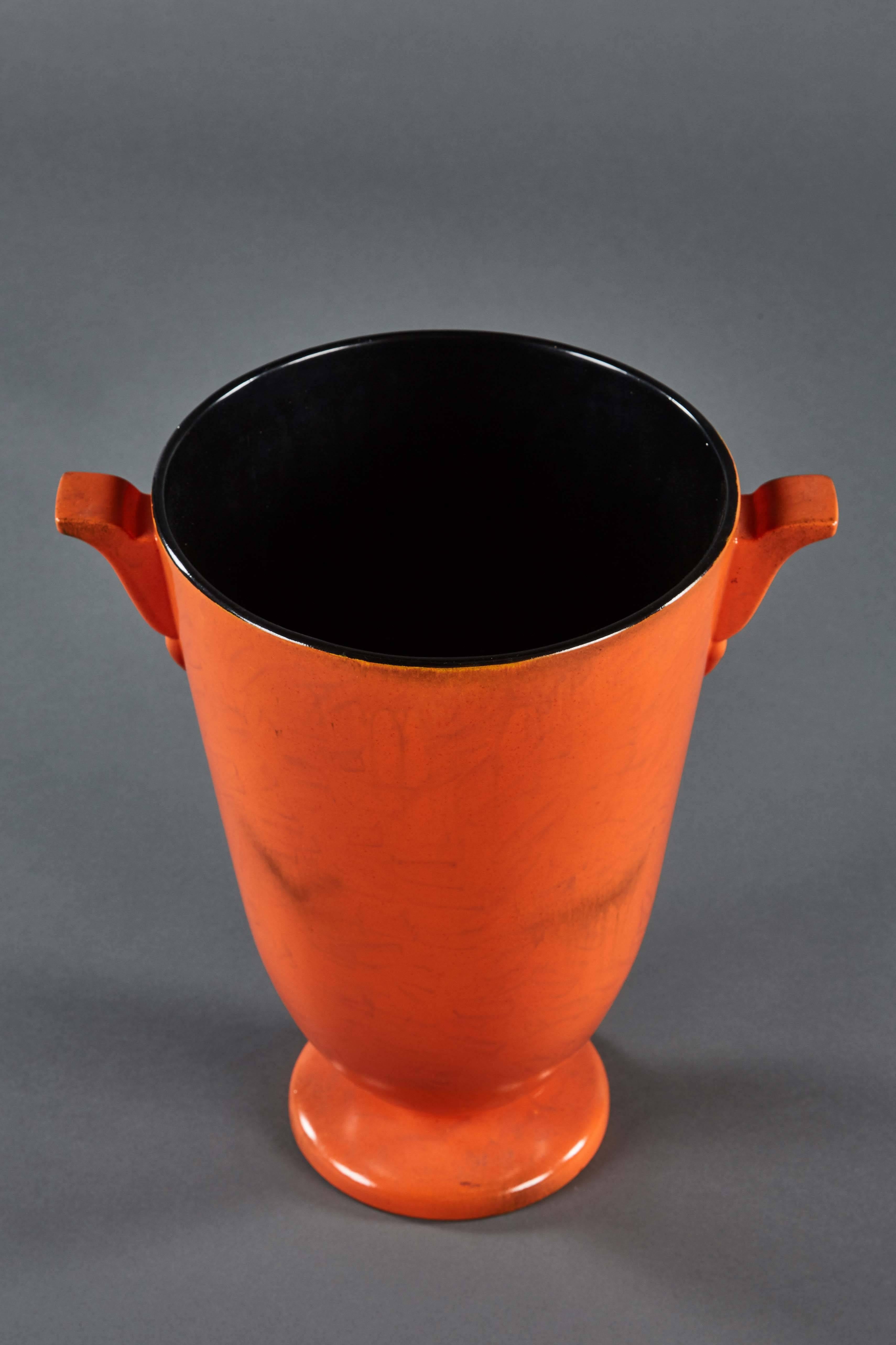 Large Mottled Italian Orange Glaze Ceramic Vase In Excellent Condition In Los Angeles, CA