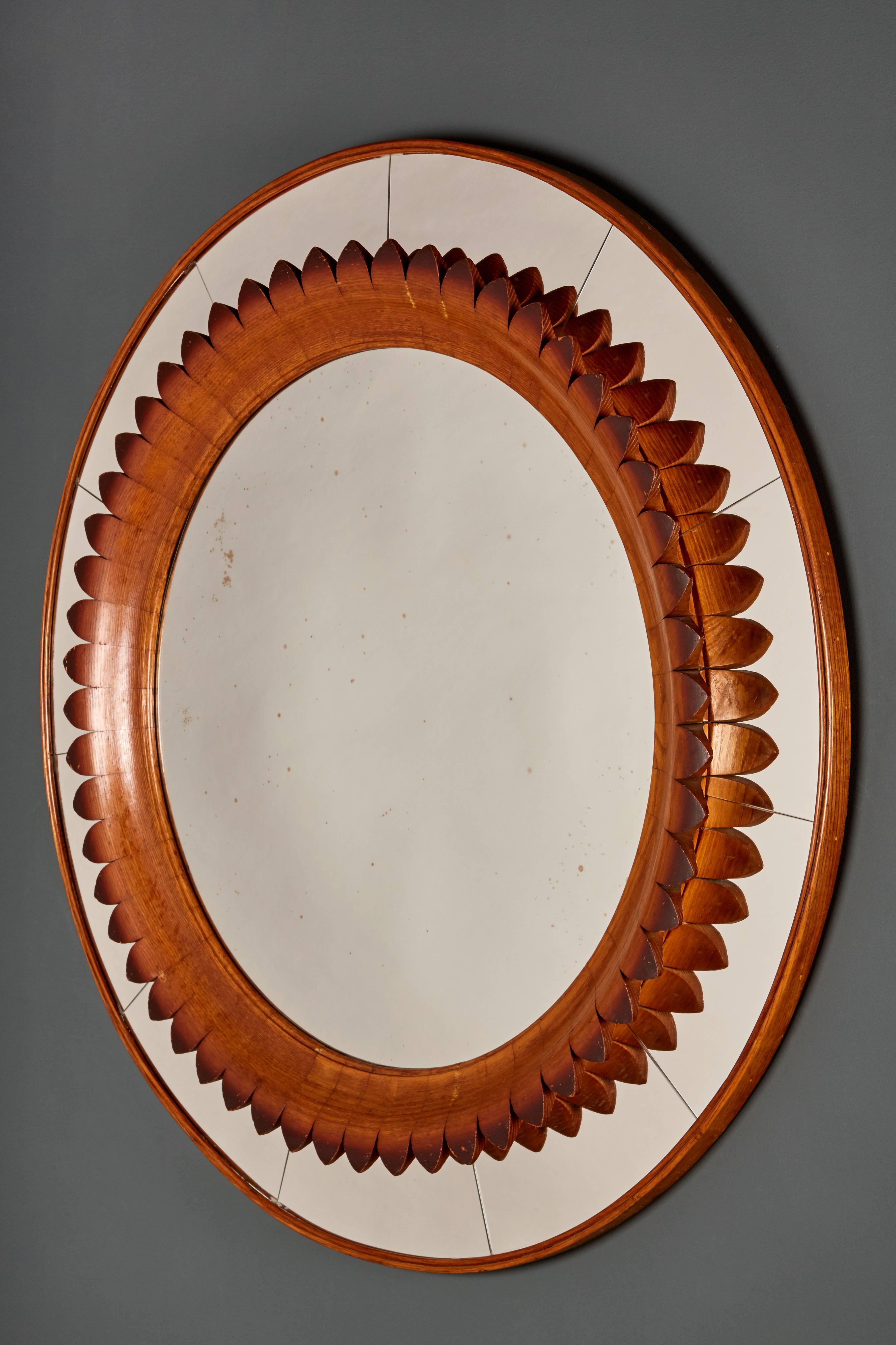 Italian Exquisitely Carved Round Oak Mirror