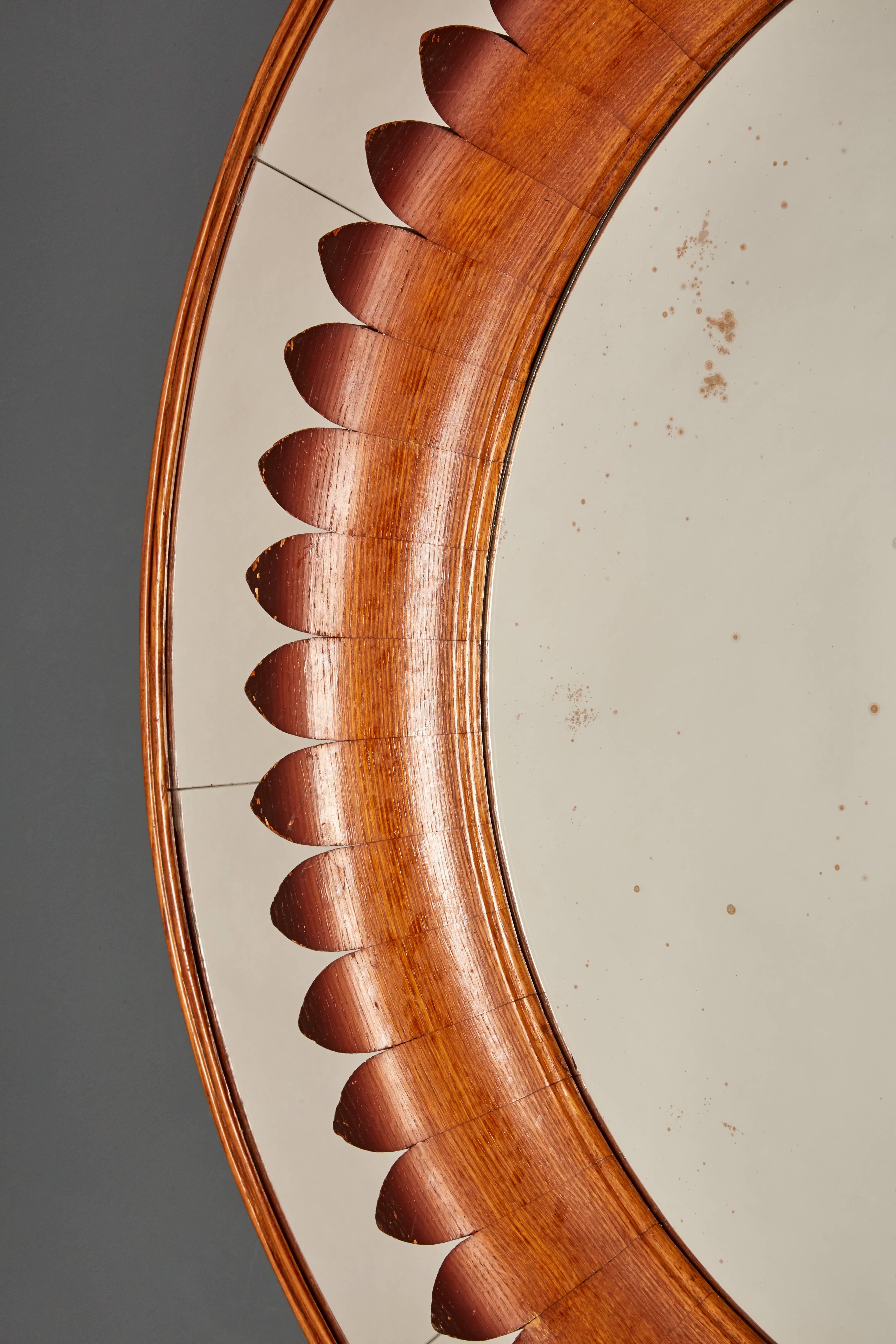 20th Century Exquisitely Carved Round Oak Mirror