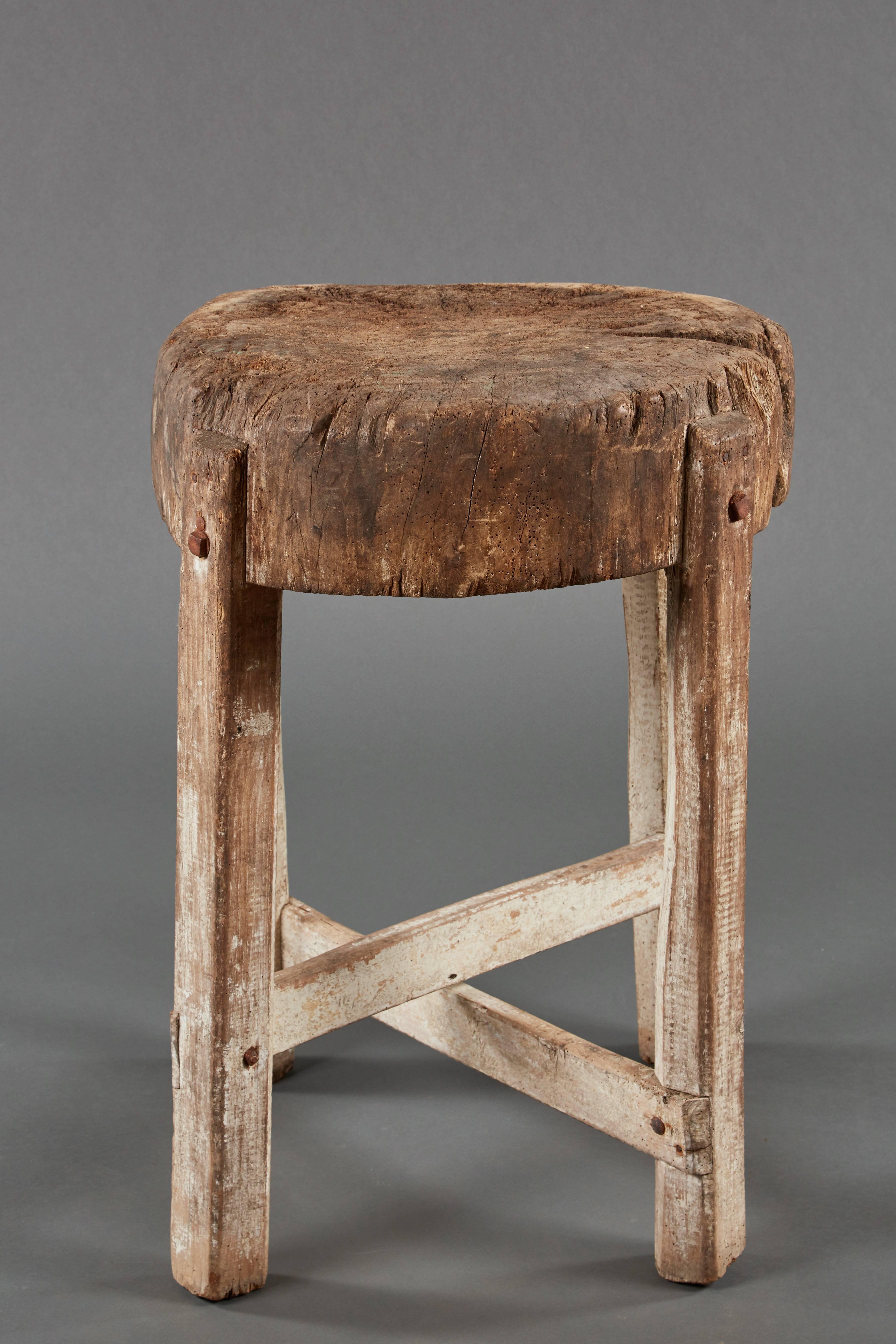 Rustic Italian Butcher’s Block In Distressed Condition In Los Angeles, CA