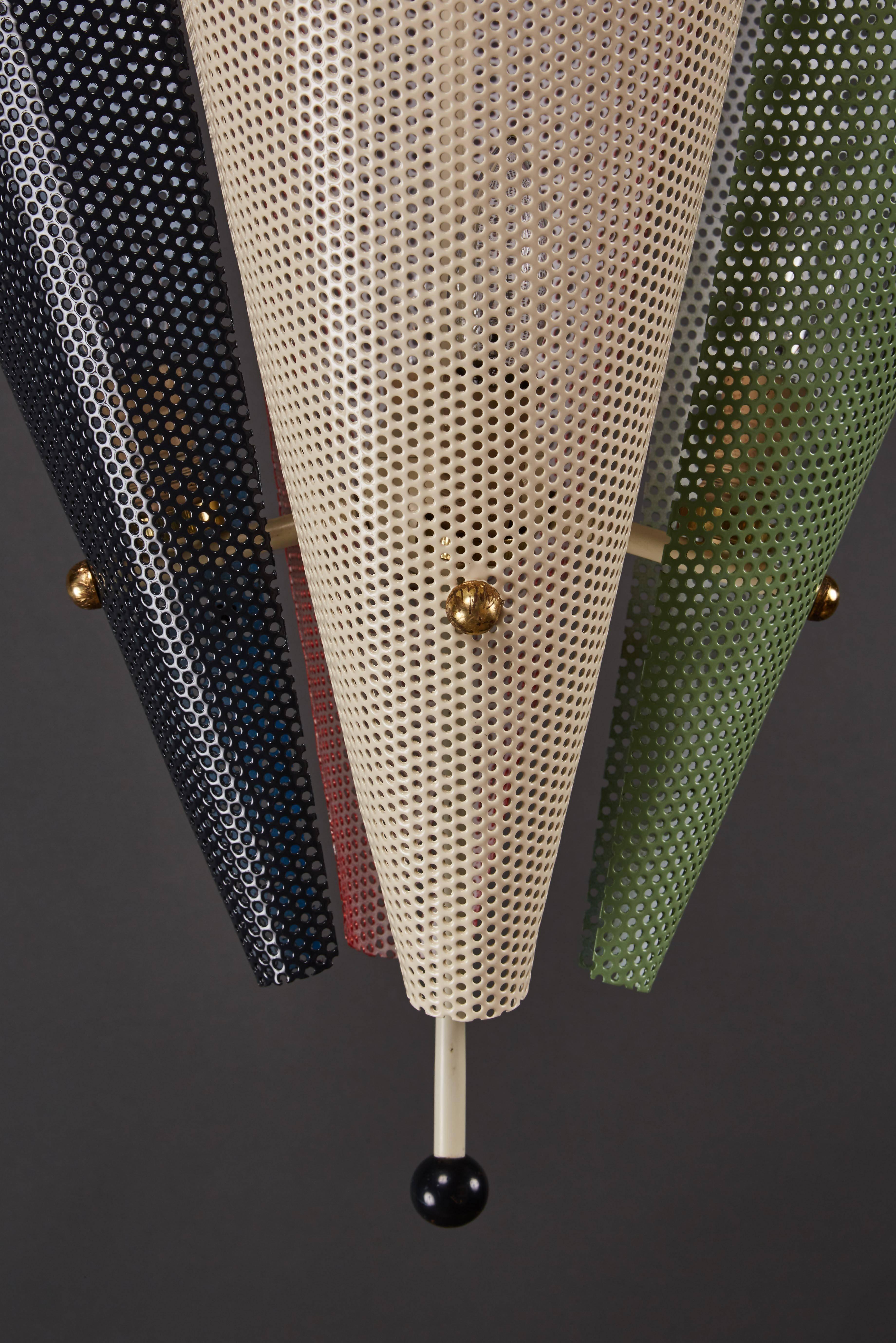 French Perforated Metal Ceiling Pendant Attributed to Mathieu Mategot In Good Condition In Los Angeles, CA