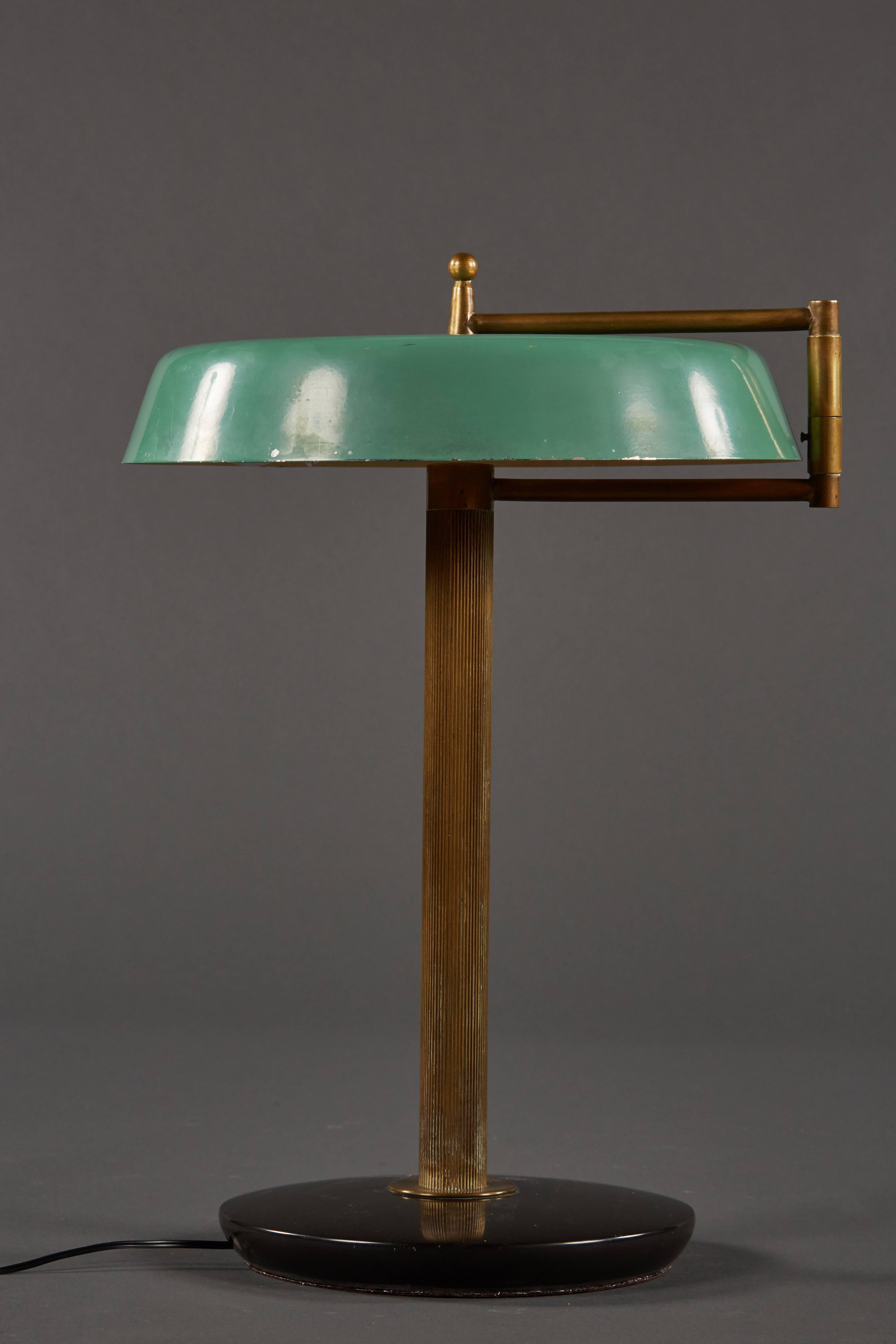 Mid-Century Modern Articulating Italian Table Lamp with Green Enameled Shade