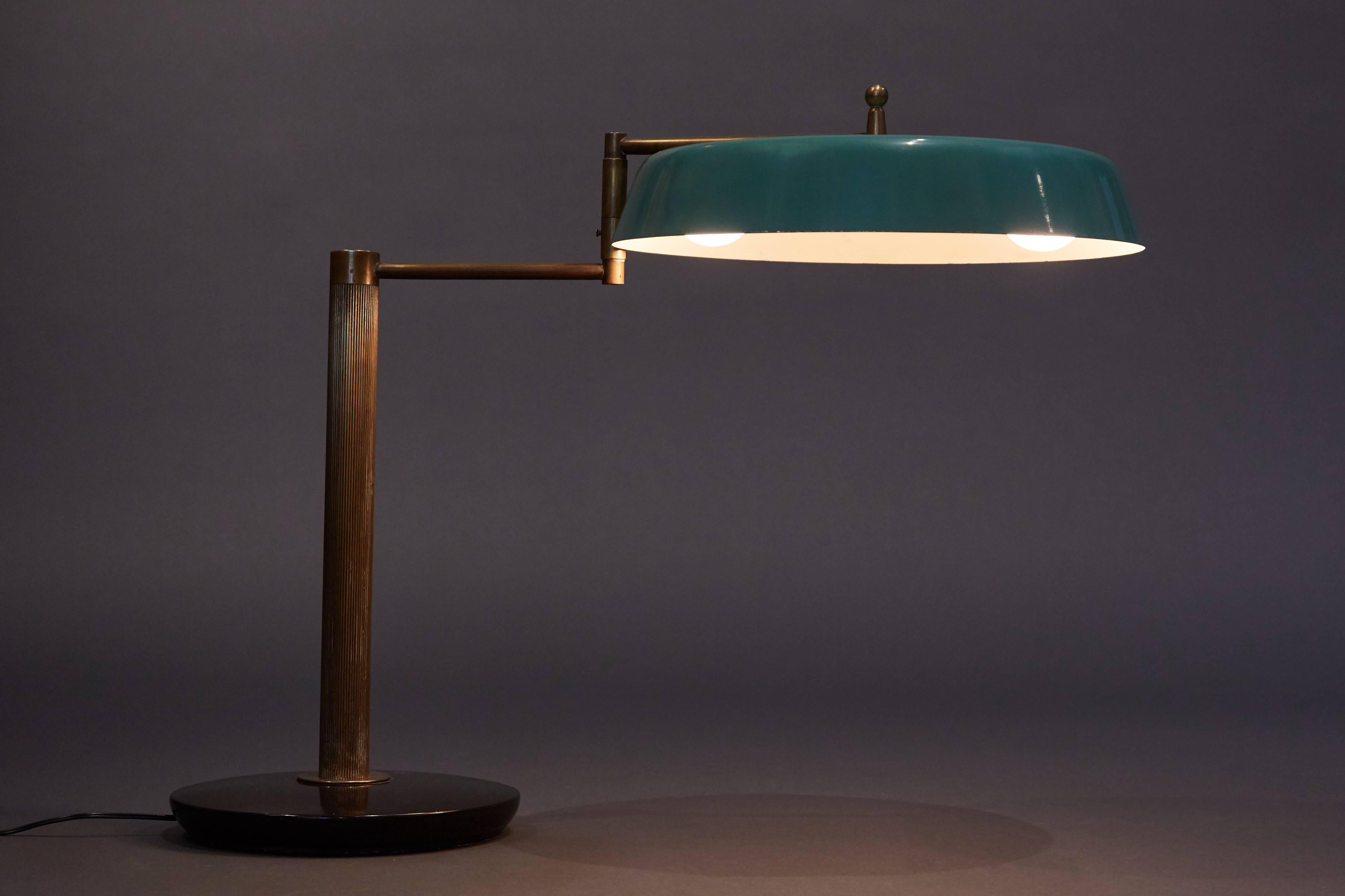 Articulating Italian Table Lamp with Green Enameled Shade 3