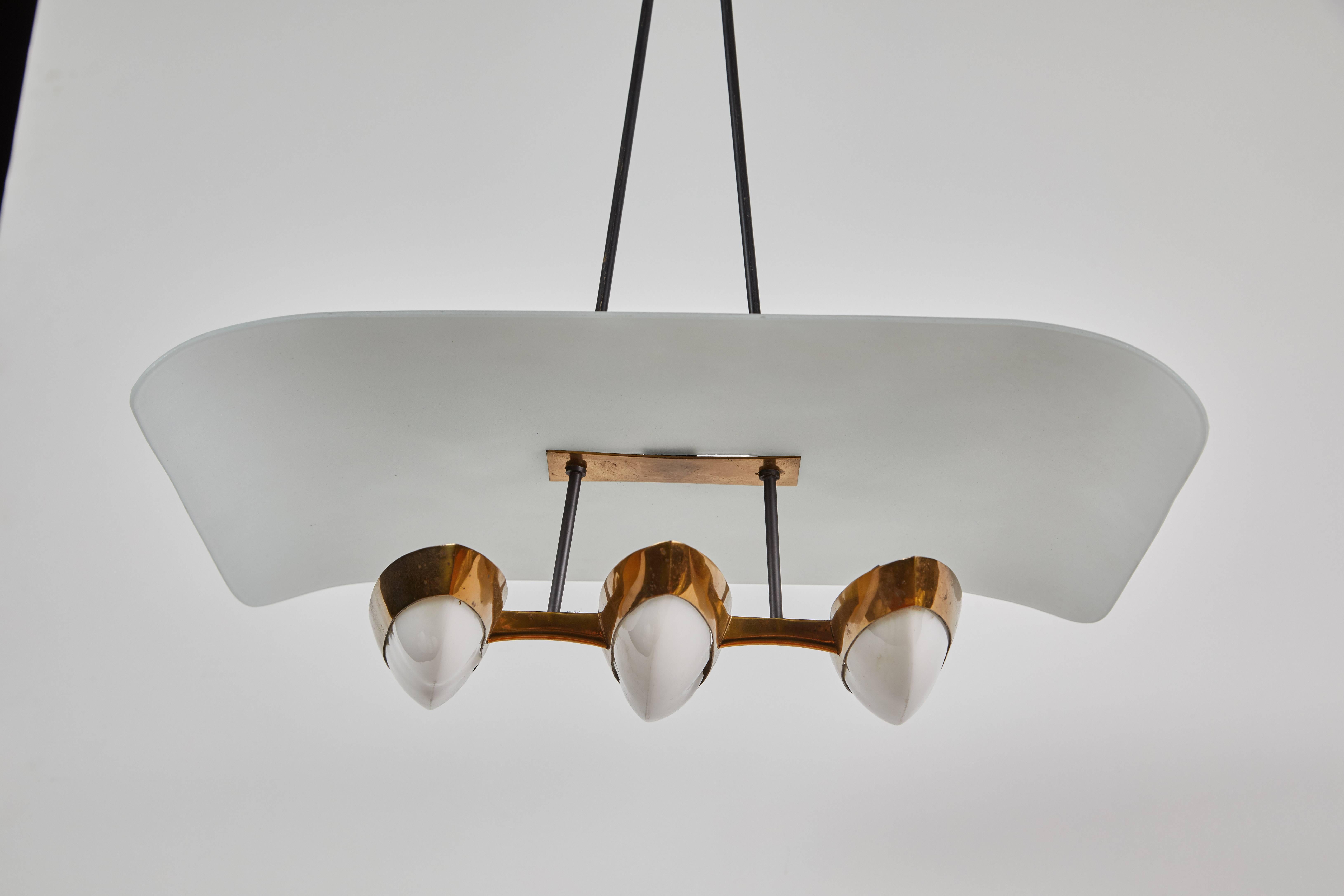 Brass Petite Italian Chandelier with Three Oval Lights For Sale