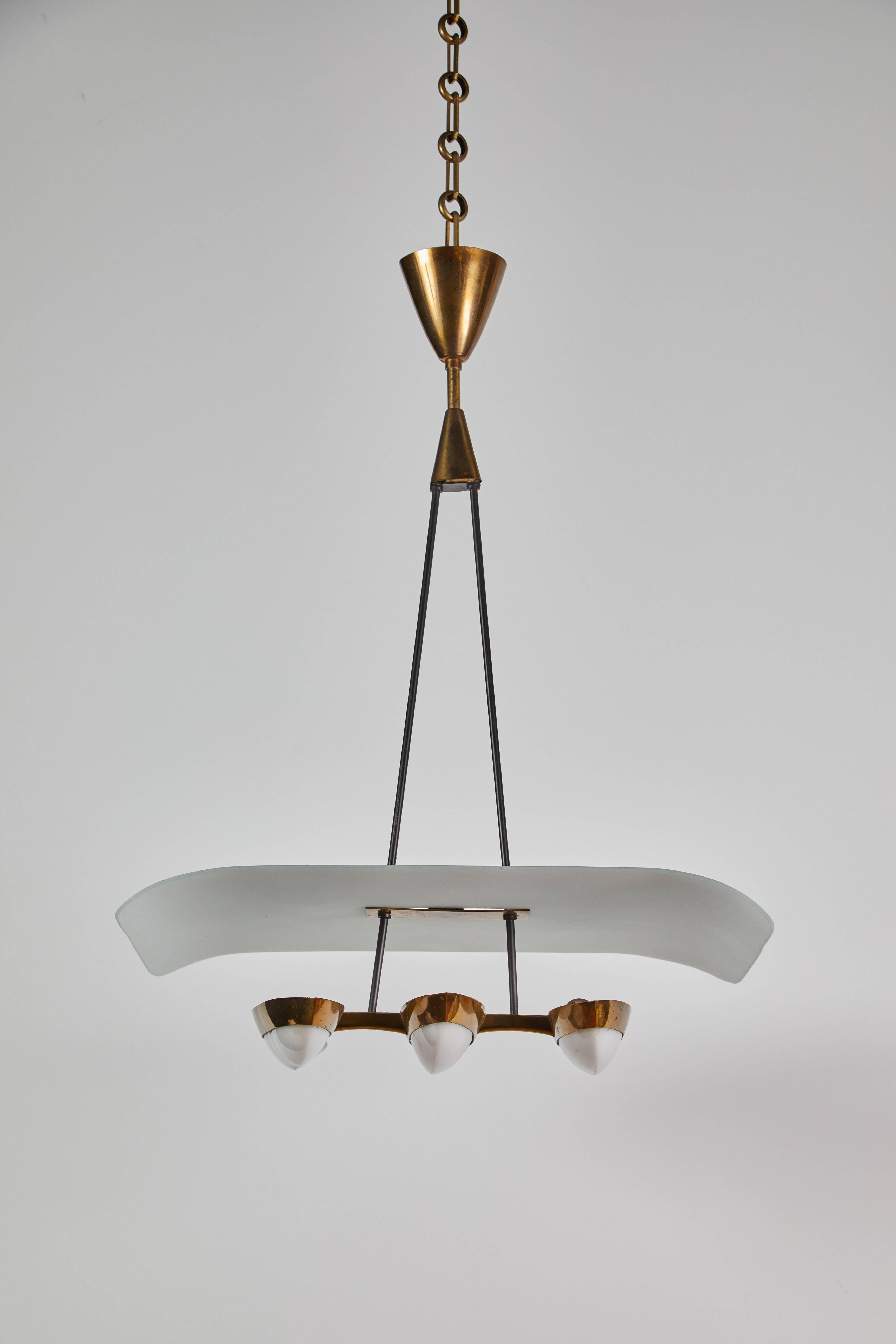 Mid-Century Modern Petite Italian Chandelier with Three Oval Lights For Sale