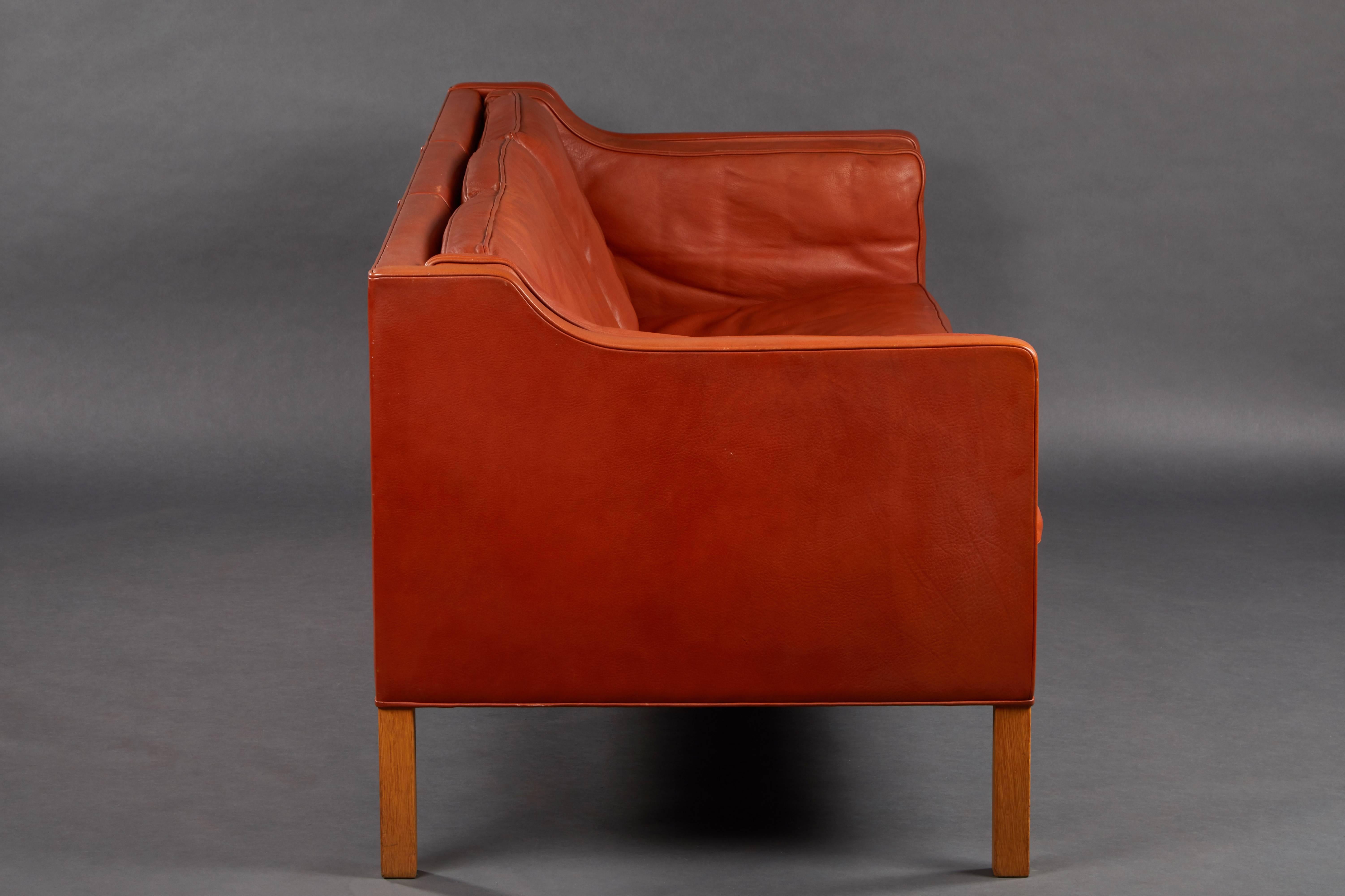Mid-Century Modern Børge Mogensen Leather Three-Seat Sofa