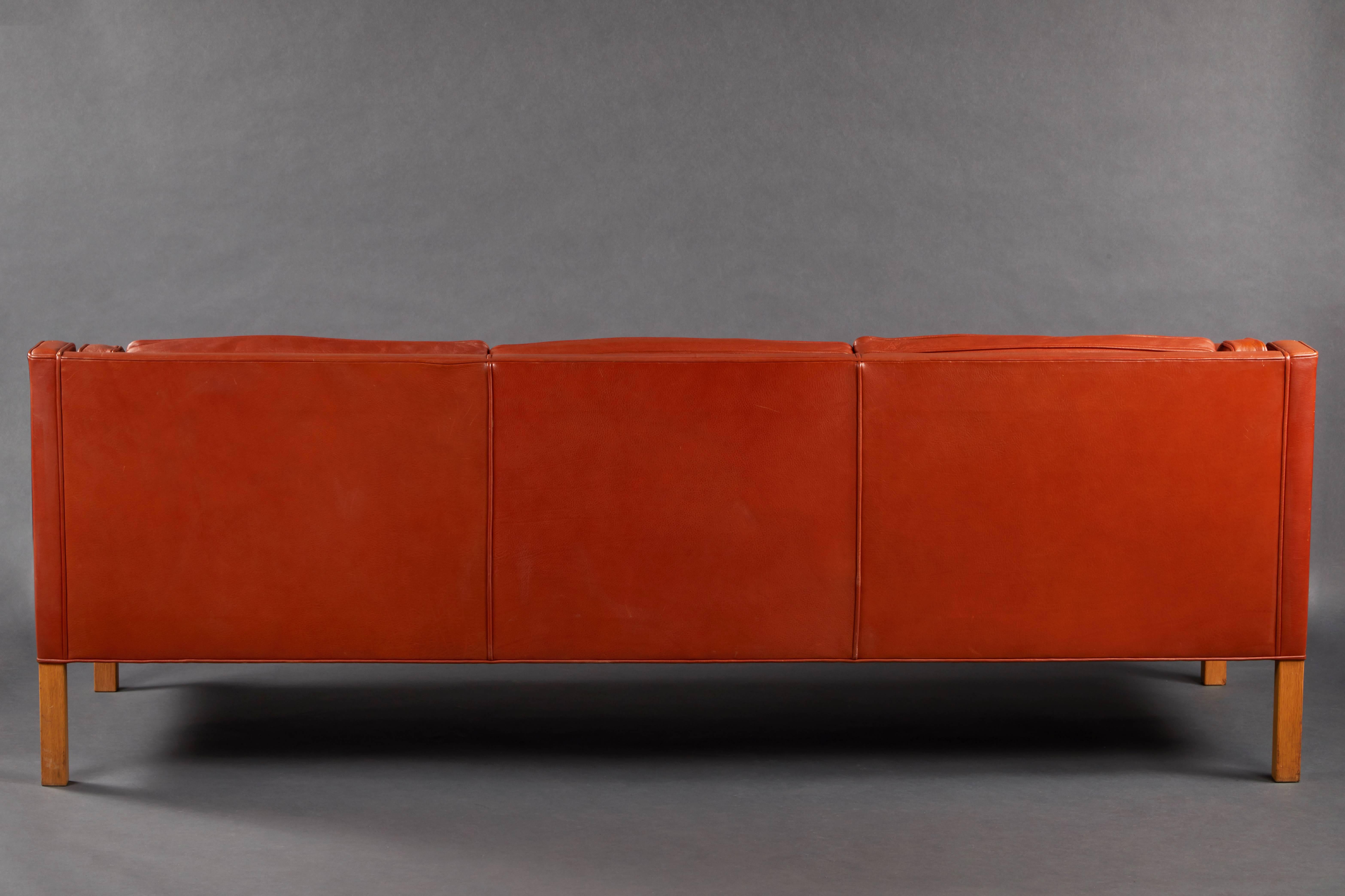 Børge Mogensen Leather Three-Seat Sofa In Good Condition In Los Angeles, CA