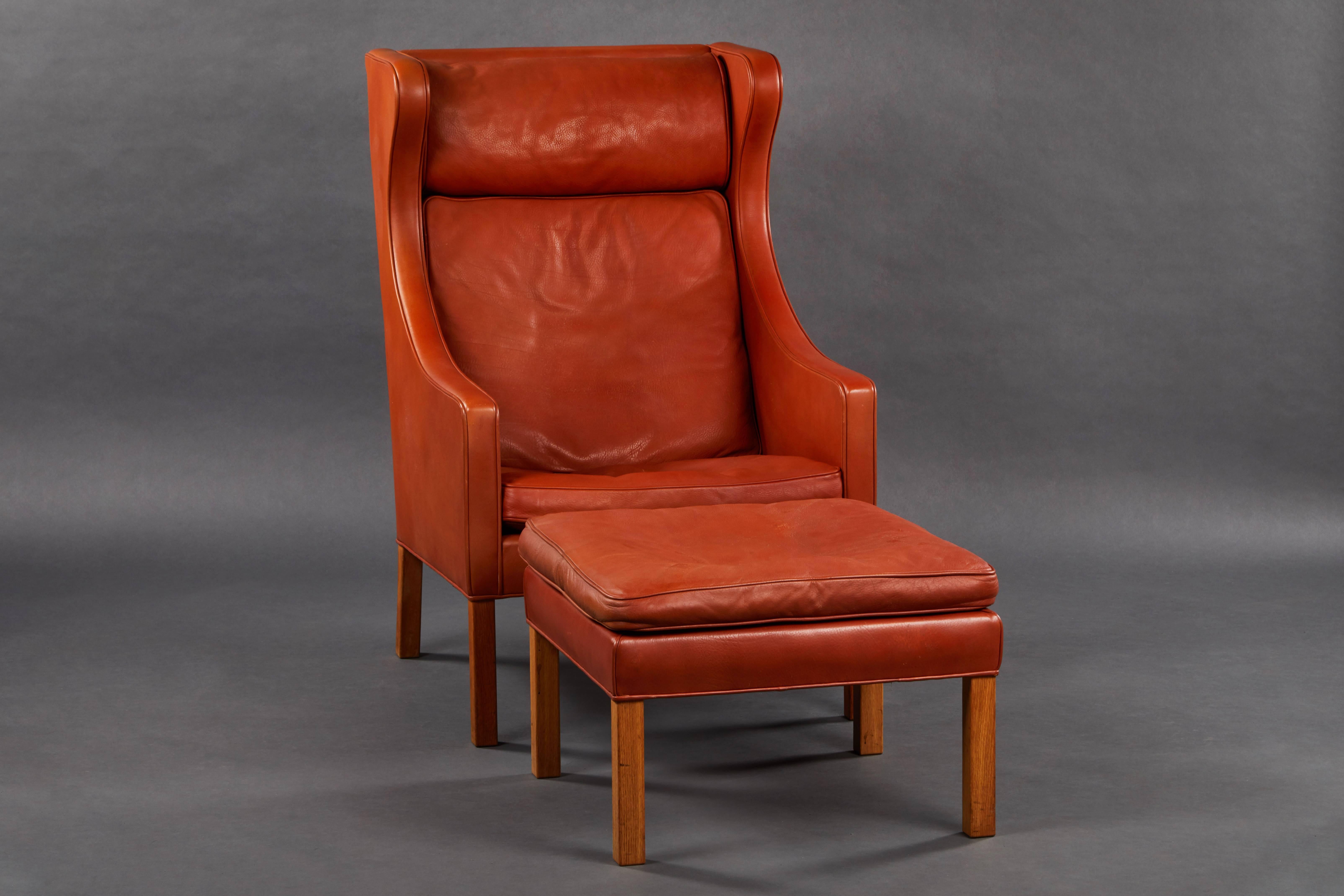 Mid-Century Modern Pair of Børge Mogensen Wing Chairs with Ottomans For Sale