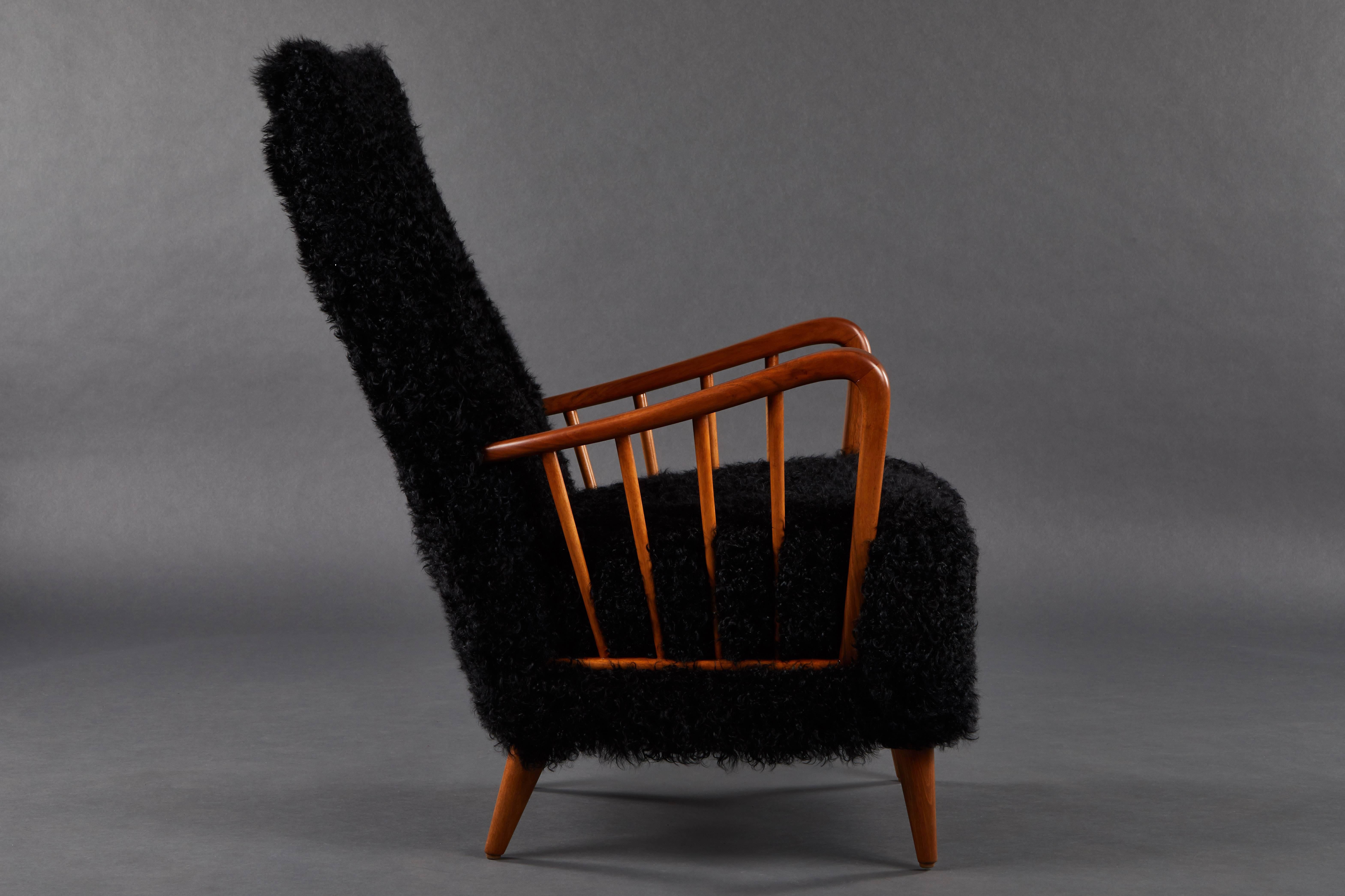 Italian Pair of Paolo Buffa Chairs in Black Kalgan Lamb