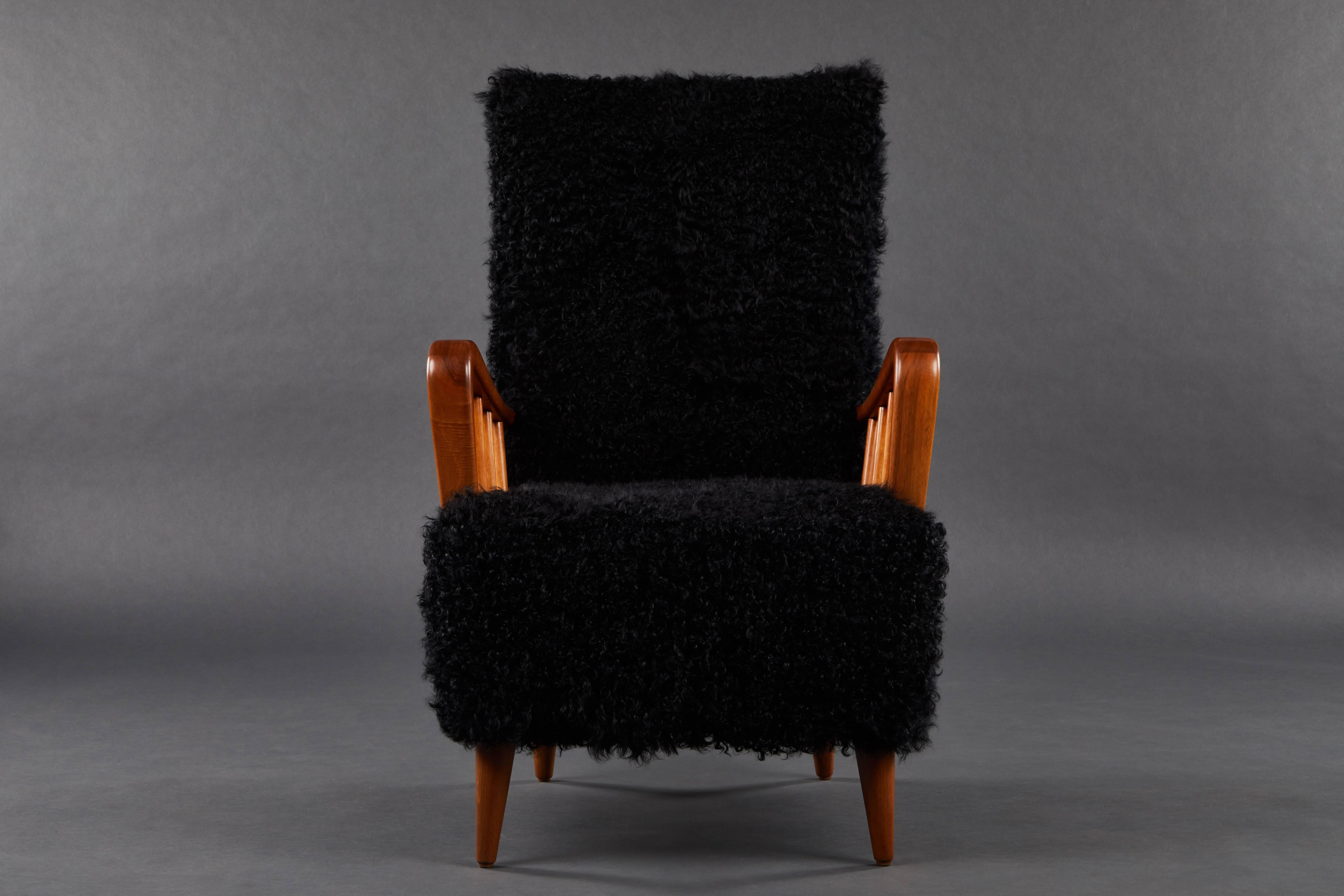 Pair of Paolo Buffa Chairs in Black Kalgan Lamb In Excellent Condition In Los Angeles, CA