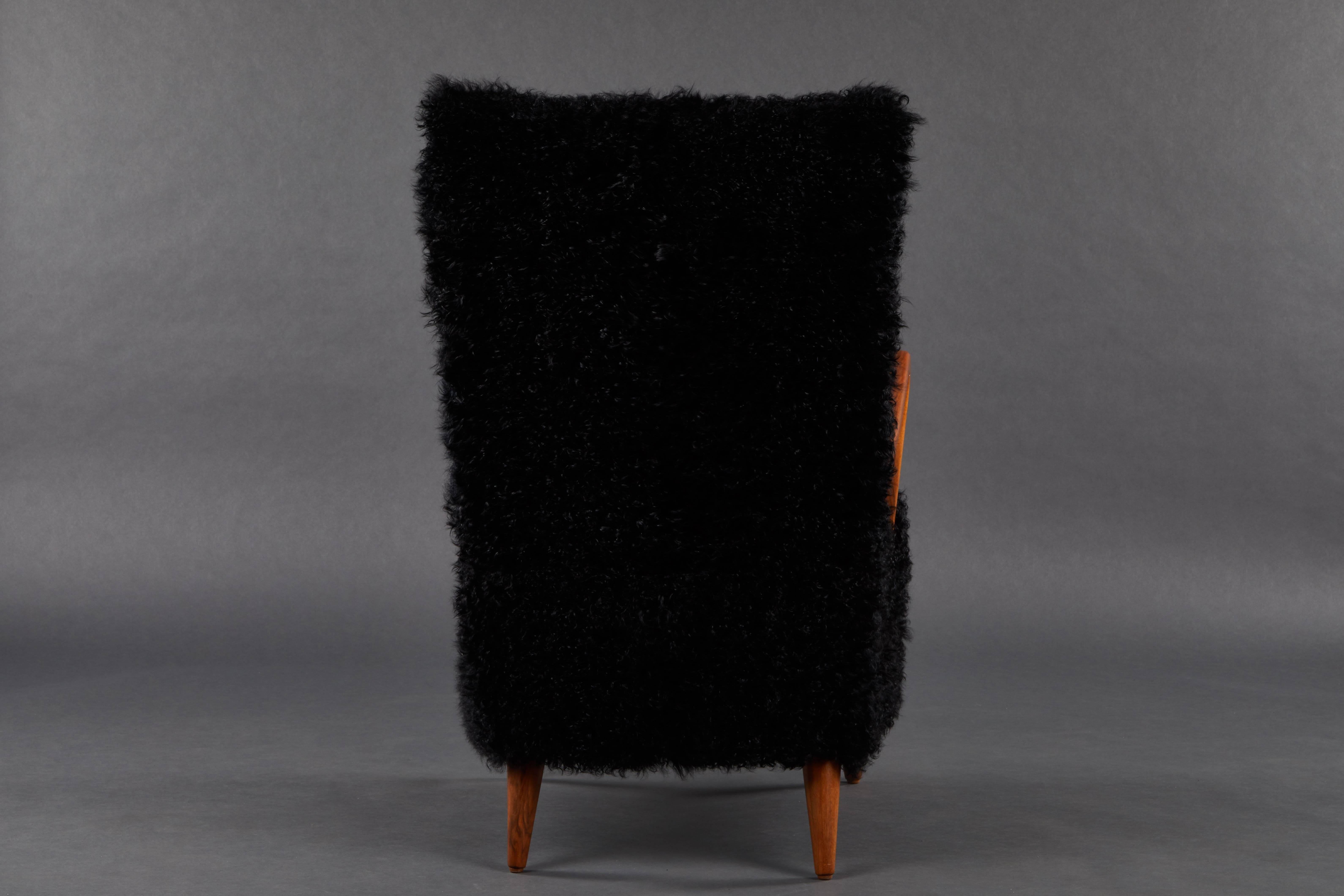 20th Century Pair of Paolo Buffa Chairs in Black Kalgan Lamb