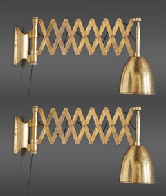 Pair of Italian Brass Extendable Library Lamps