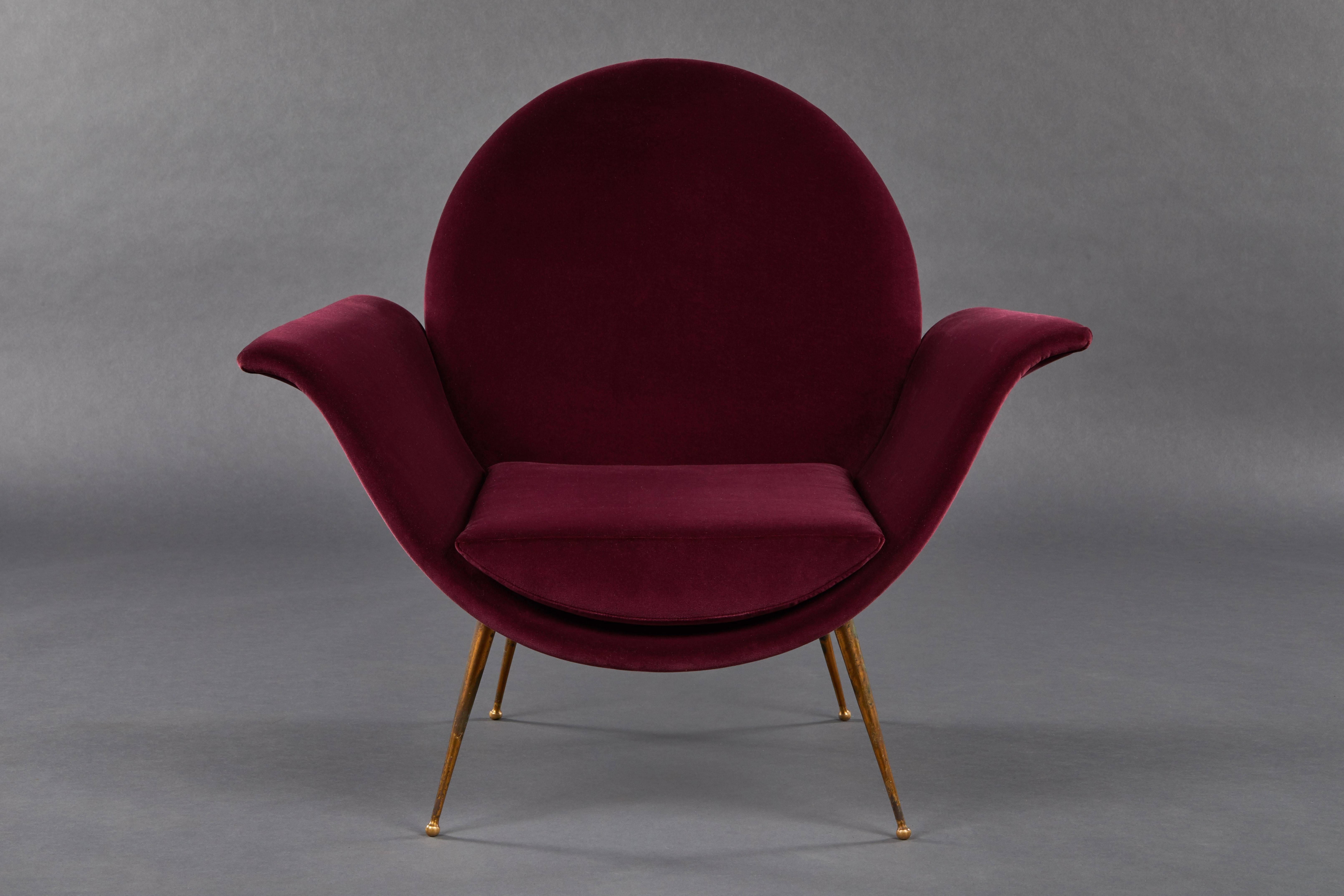 Mid-Century Modern Round Back Sculptural Vintage Italian Easy Chair For Sale