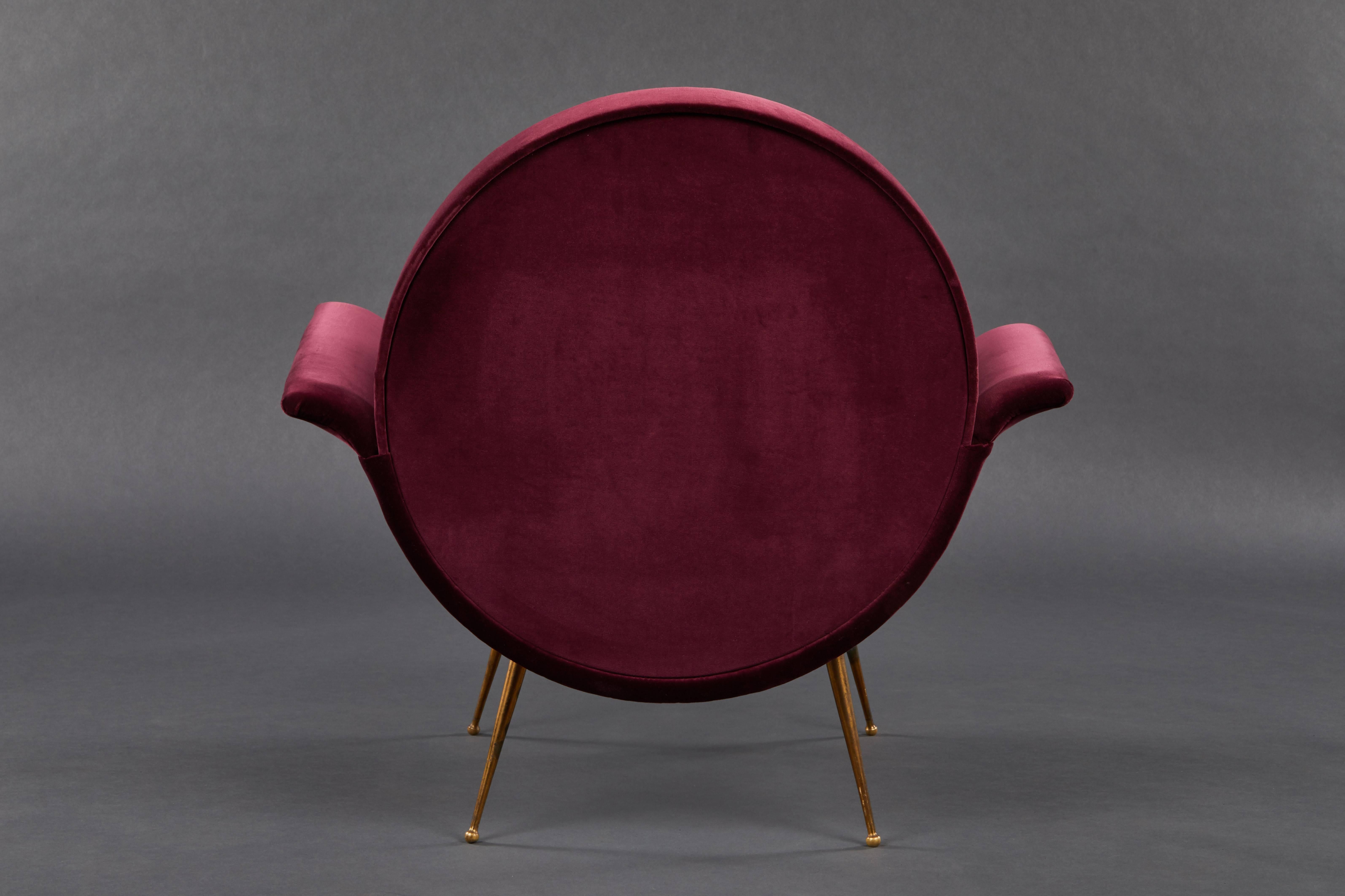 Velvet Round Back Sculptural Vintage Italian Easy Chair For Sale