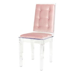 Modern Style Lucite Dining & Accent Chair with Blush Pink Velvet Upholstery