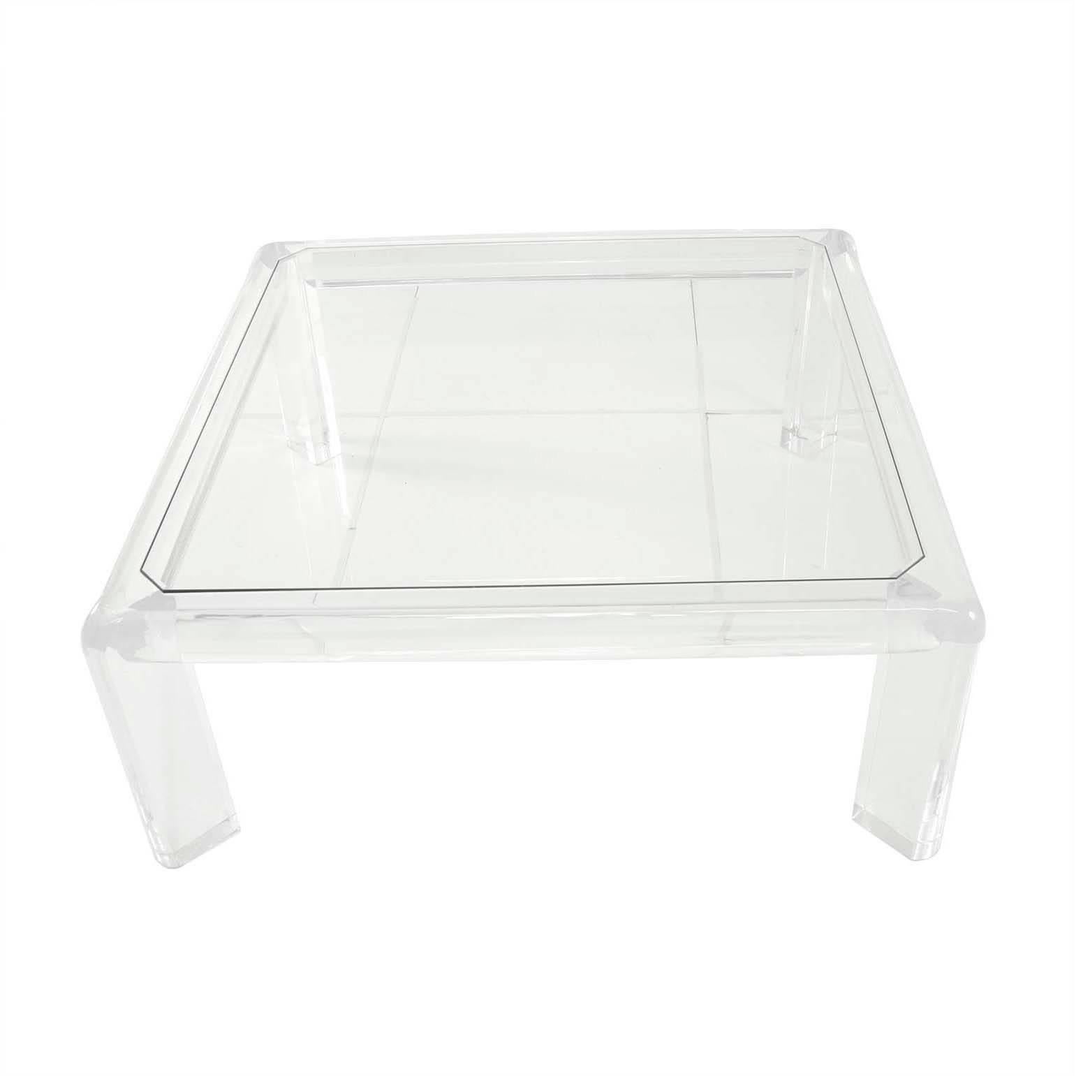 Modern Style Square Coffee Table w/ Lucite Frame & Legs and Glass Top