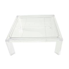 Modern Style Square Coffee Table w/ Lucite Frame & Legs and Glass Top