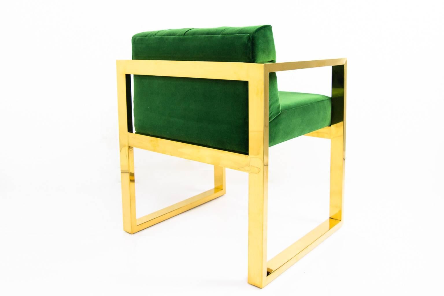 green chairs with gold legs