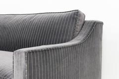 Mid-Century Style Audrey Sofa in Charcoal Pinstripe Print w/ Chrome L-Legs