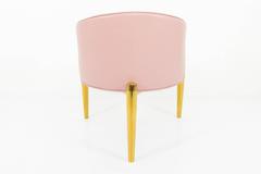 3-Leg Art Deco Style Dining Chair in Pink Faux Leather w/ Brass Finished Legs
