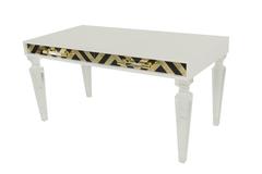 Modern Style Capri Desk in White with Black & Gold Detail and Lucite Legs