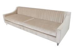 Modern Style Audrey Sofa in Long-Arm Tufted Beige Cashmere Velvet w/ Lucite Legs