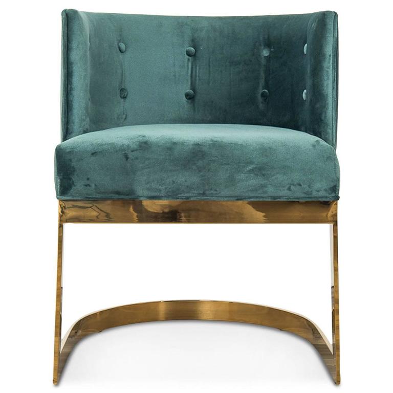 Art Deco Style Ibiza Dining Chair In Hunter Green Velvet W Curved Chinese Art Deco Style Ibiza Dining Chair In Hunter Green Velvet W Curved Br Frame