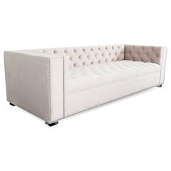 Mid-Century Modern Style Diamond Tufted Lola Sofa in Beige Velvet w/ Lucite Legs